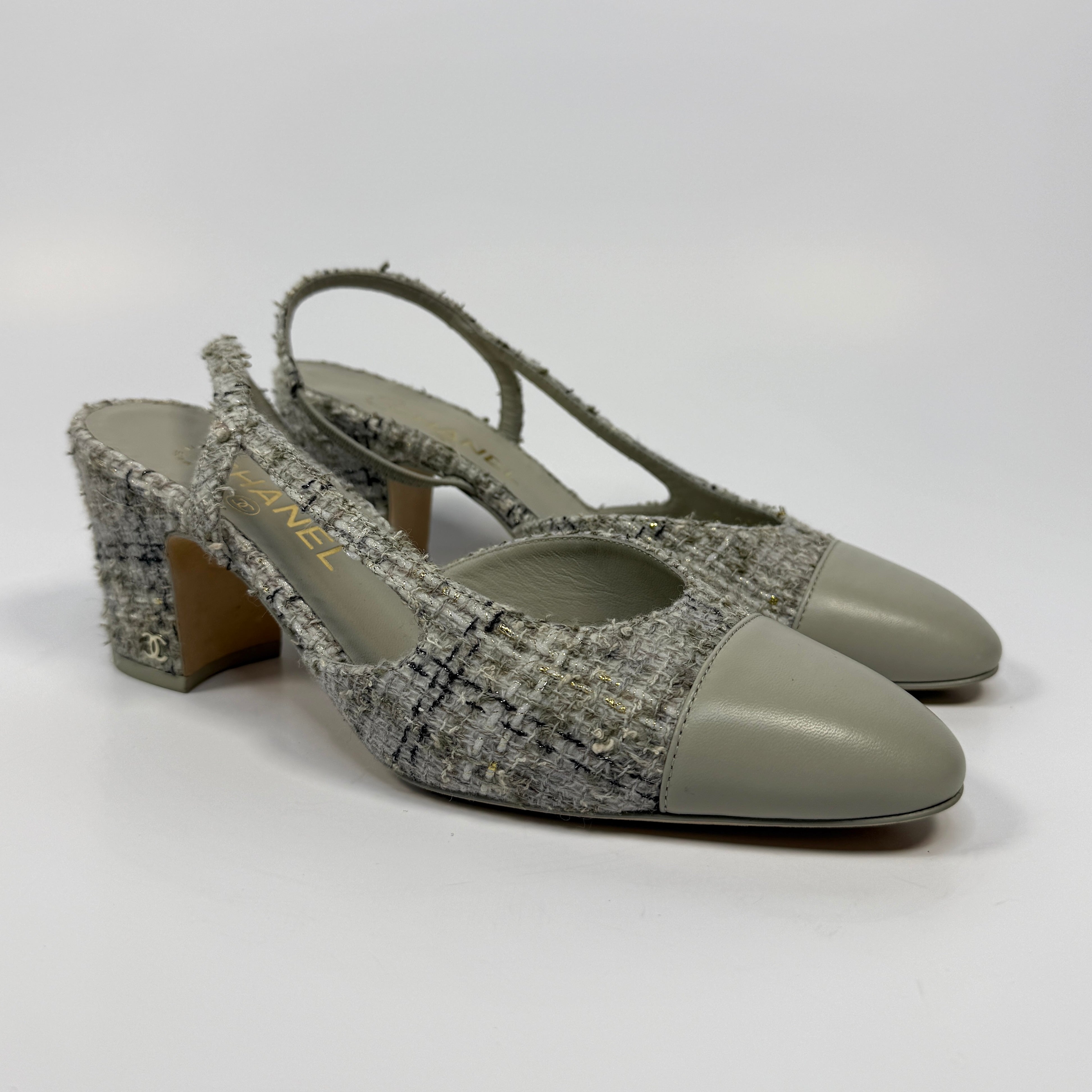 Chanel Tweed Slingback Pumps Size 39/UK 6, authentic and preloved in excellent condition