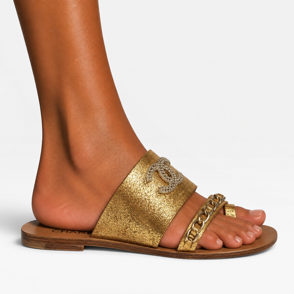 Chanel Sandals In Metallic Gold (Size 39.5/UK 6.5) 100% authentic and preloved in excellent condition