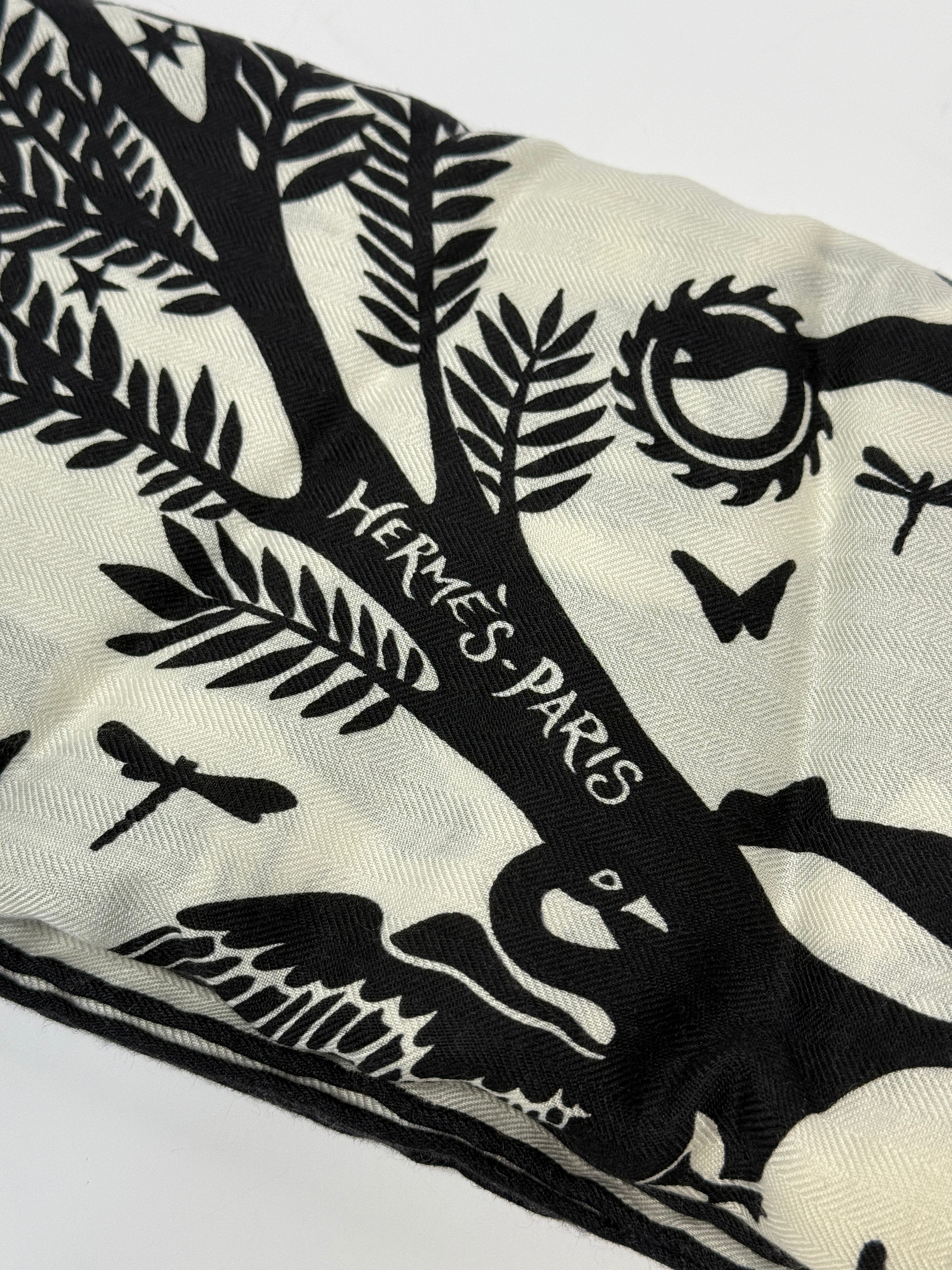 Hermès Sous le Charme d'Orphee Shawl 140 Black and White, Authentic and pre loved in new condition.