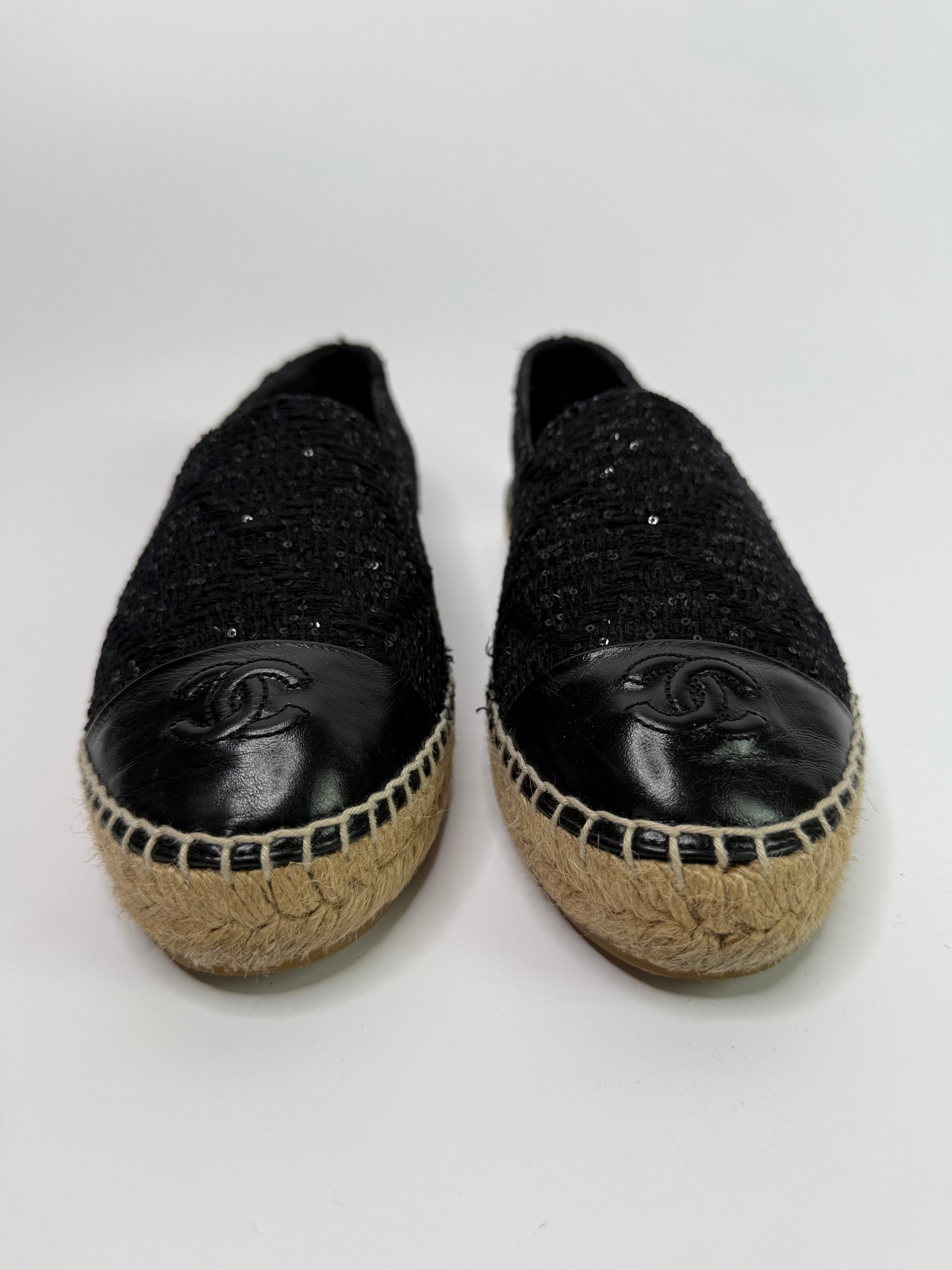 Chanel Black Glitter Espadrilles (Size 38/UK 5)