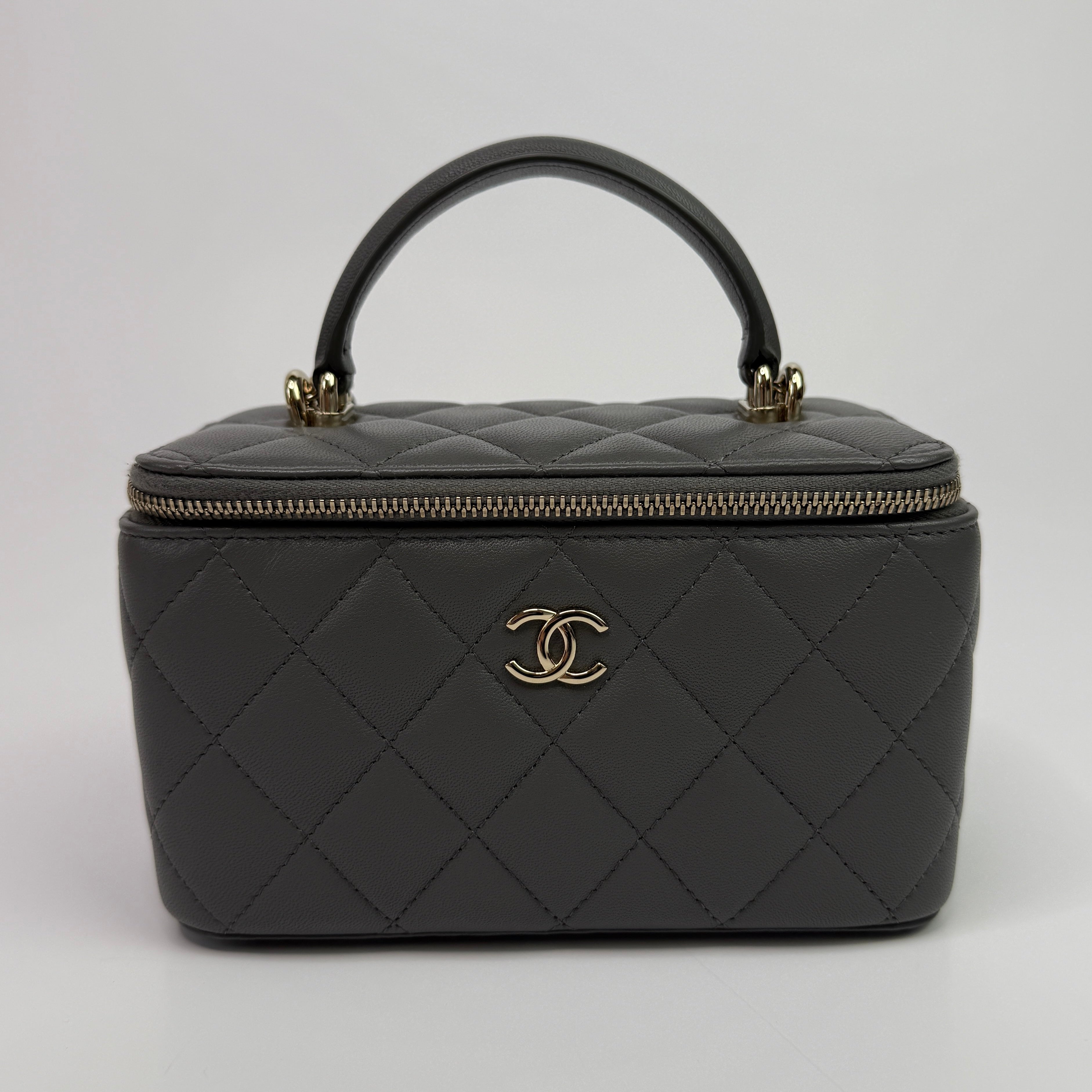 Chanel Vanity Rectangular with Top Handle Grey Lambskin GHW