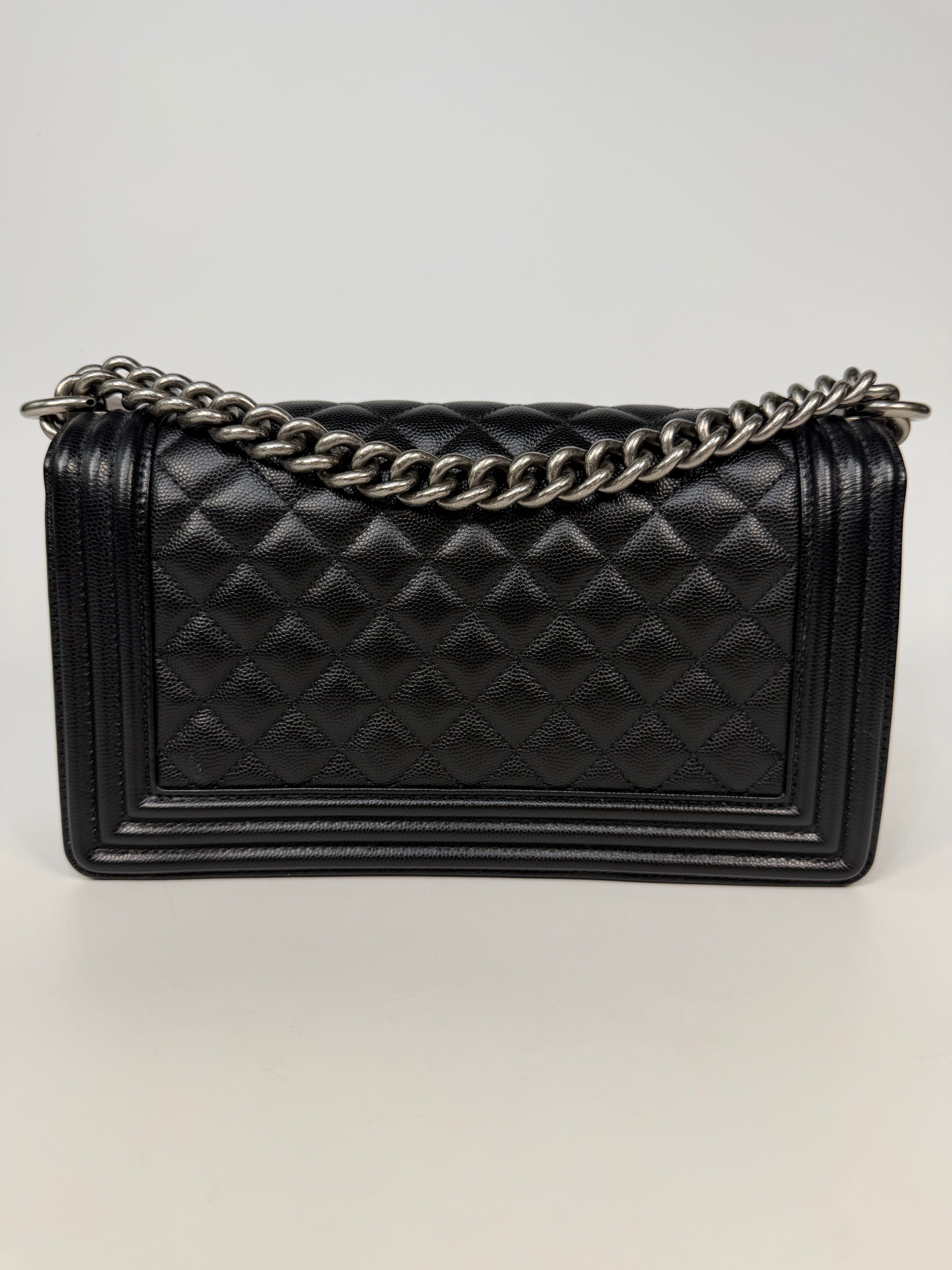 Chanel Medium Boy Bag In Black Caviar With Ruthenium Hardware