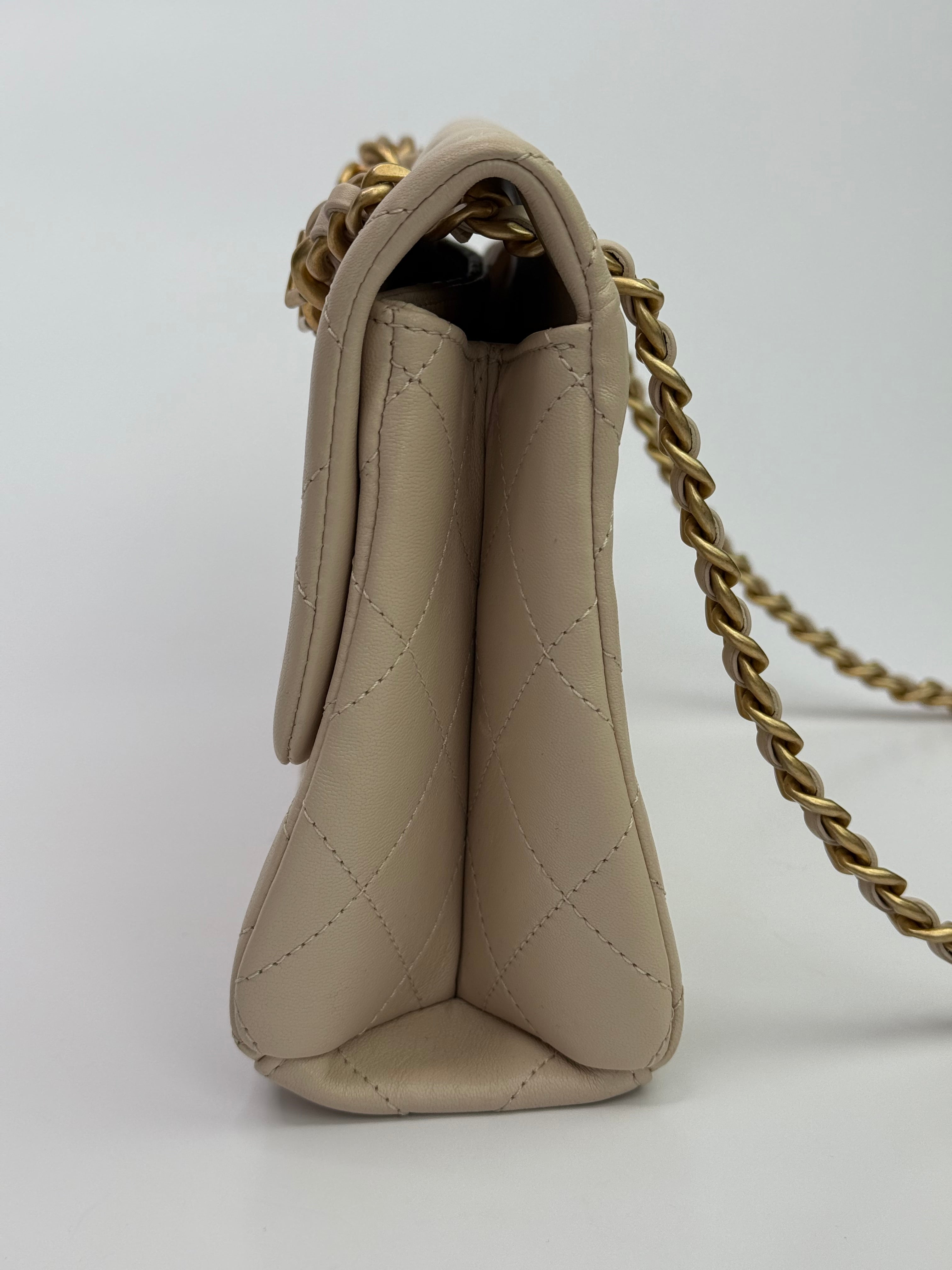 Chanel Medium Quilted Lambskin Logo Letters Touch Chain Flap Bag