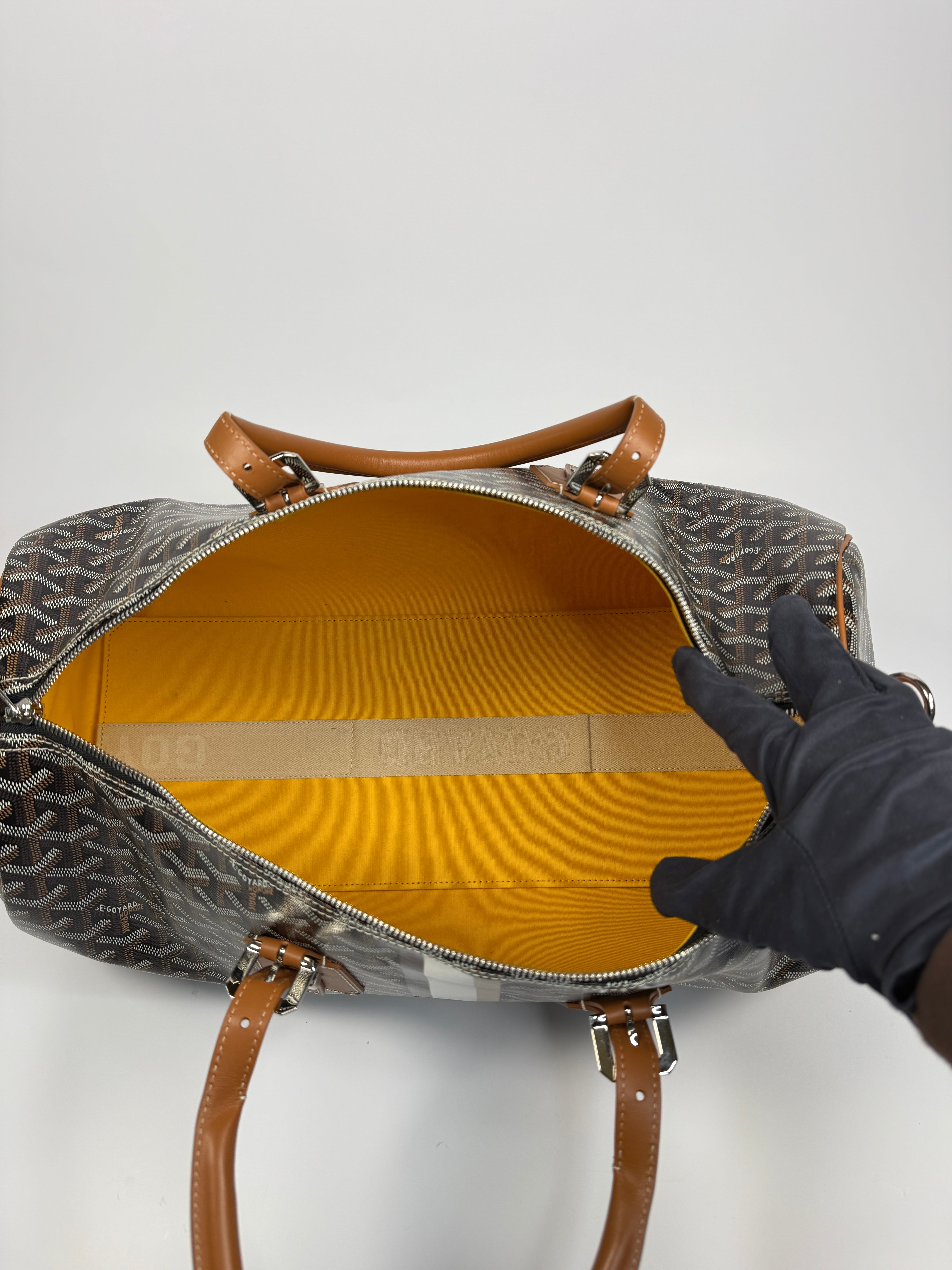 Goyard Bowling 45 Travel Bag In Black and Tan. Authentic and Excellent Condition