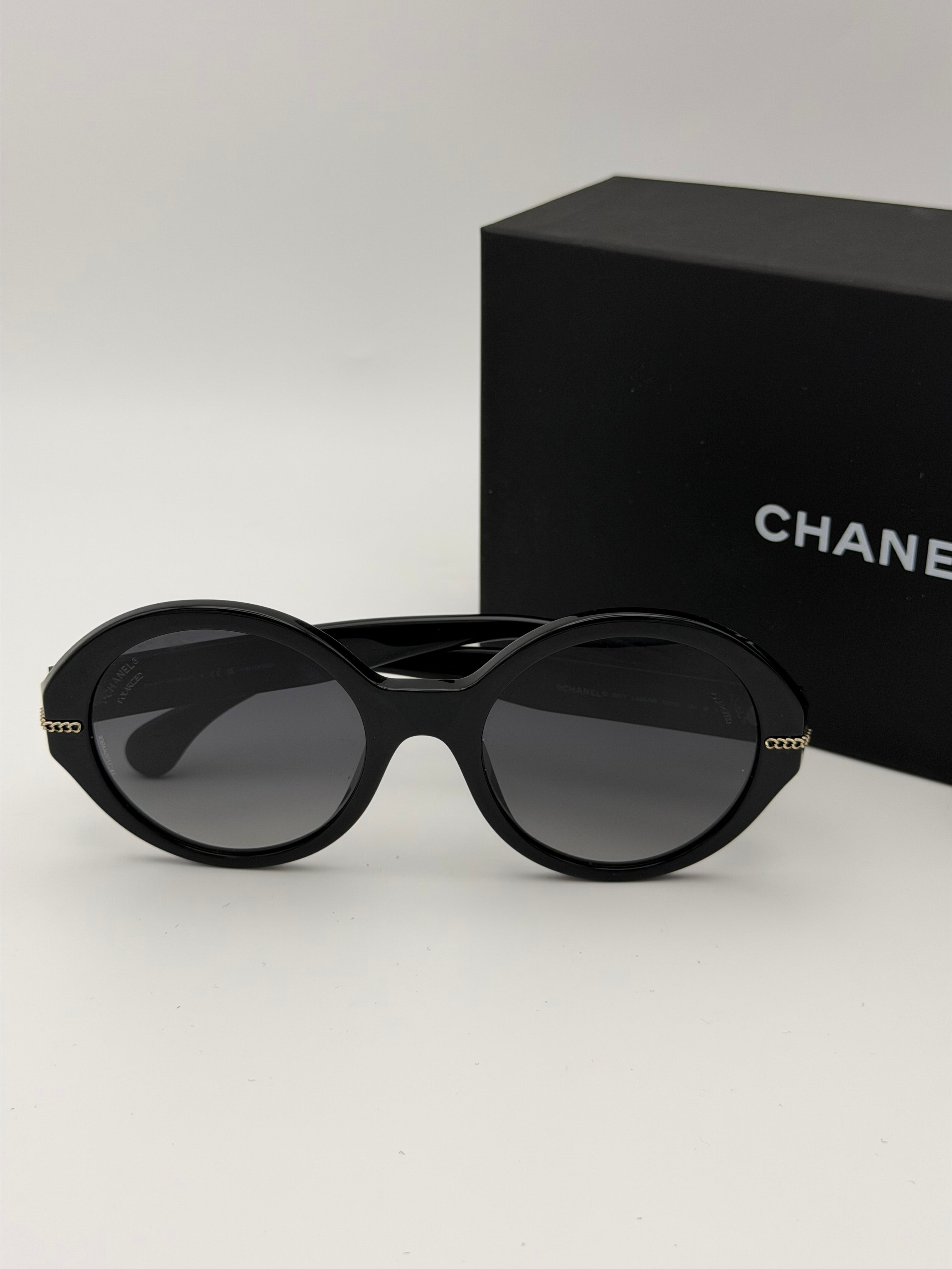 Chanel Sunglasses In Black With Pale Gold Hardware. Authentic and preloved in excellent condition