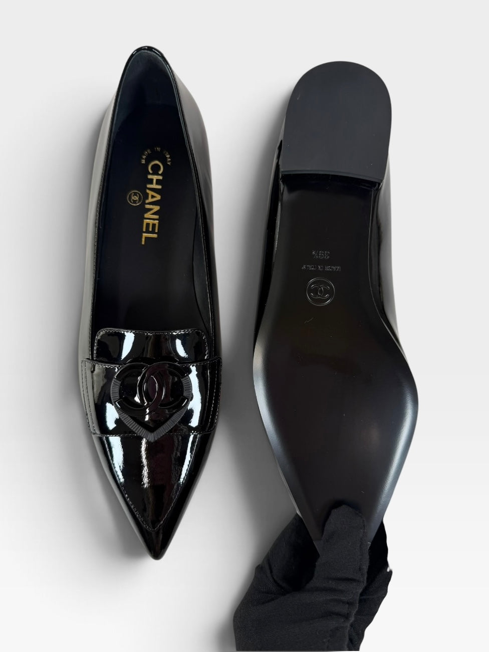 Chanel Black Patent Loafers (Size 39.5 / UK 6.5) 100% authentic and preloved in excellent condition