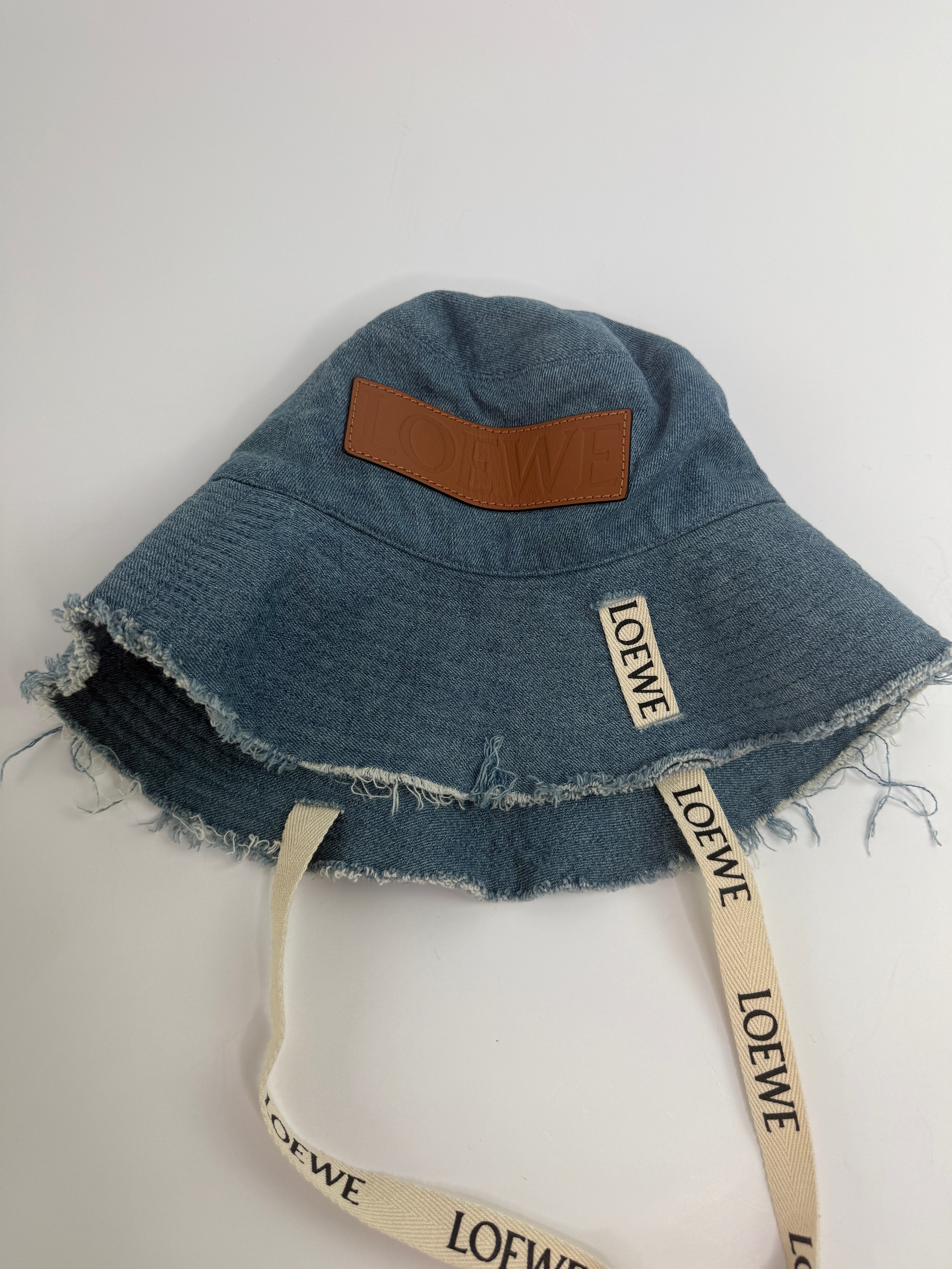 Loewe Frayed Fisherman Hat In Denim and Calfskin
