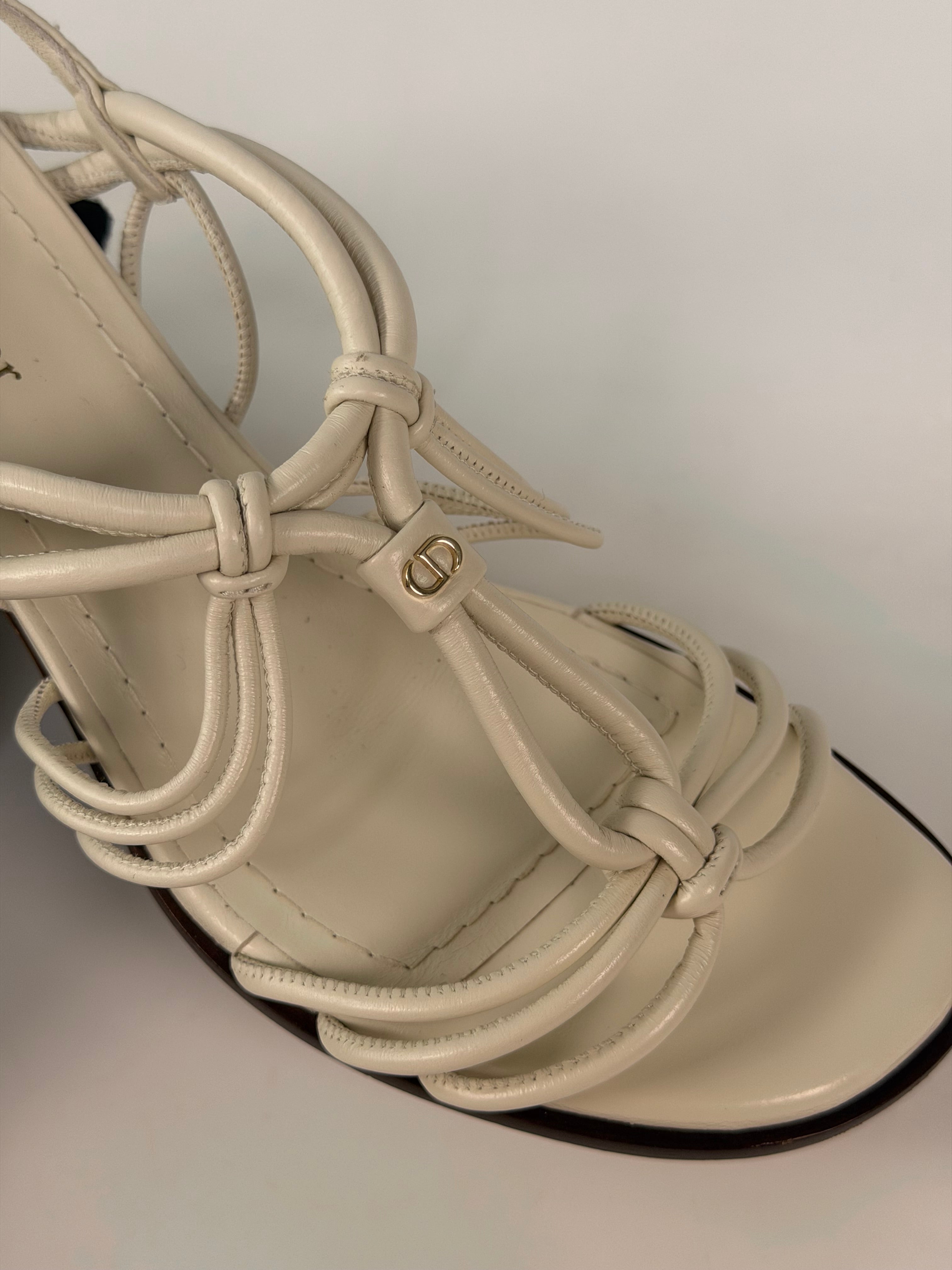 Christian Dior Strappy Heeled Sandals In White Lambskin (Size 37/UK4) 100% authentic and preloved in excellent condition