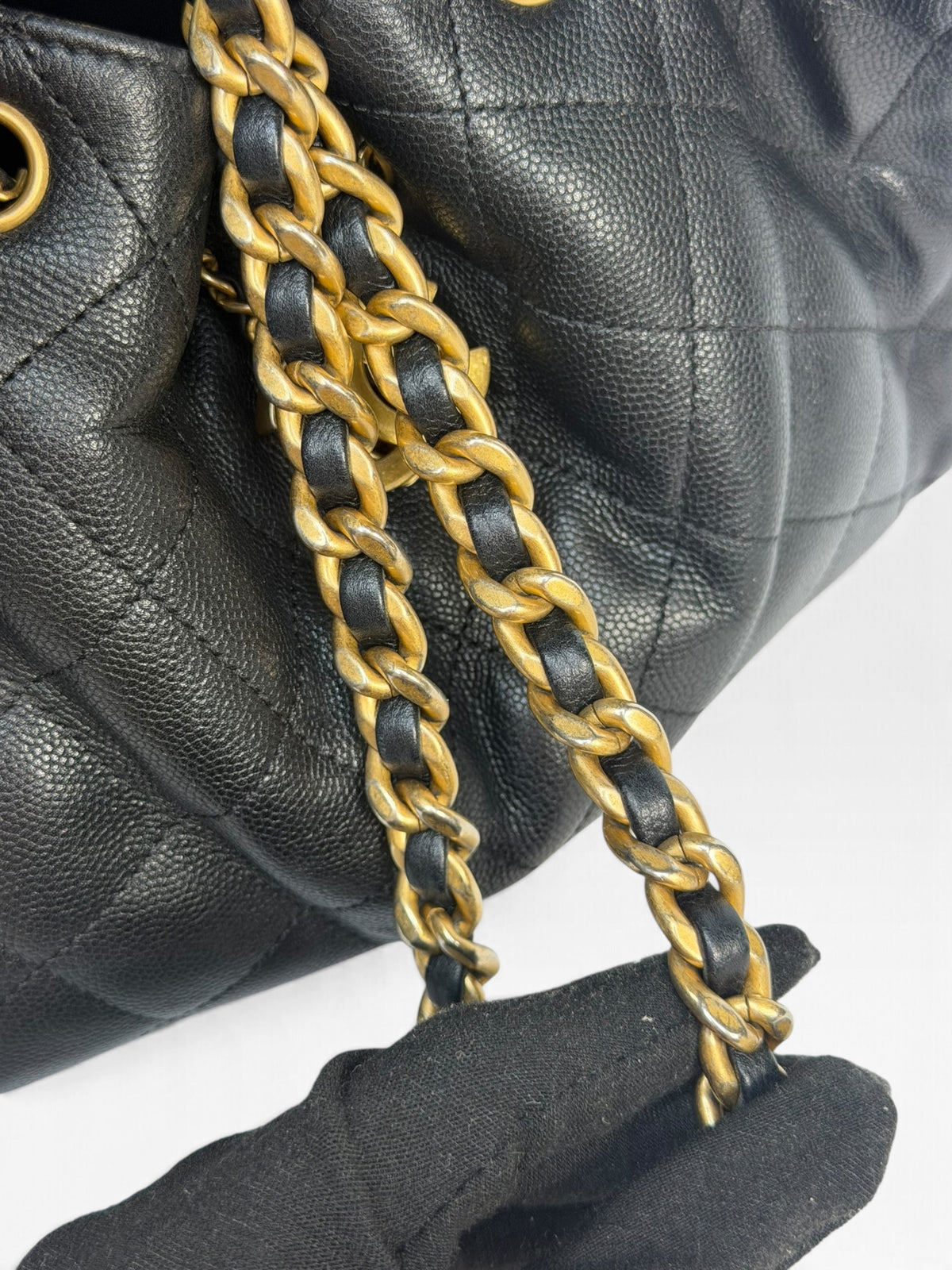 Chanel 25 Small In Black Caviar Leather With Aged Gold Hardware. 100% authentic and preloved in excellent condition
