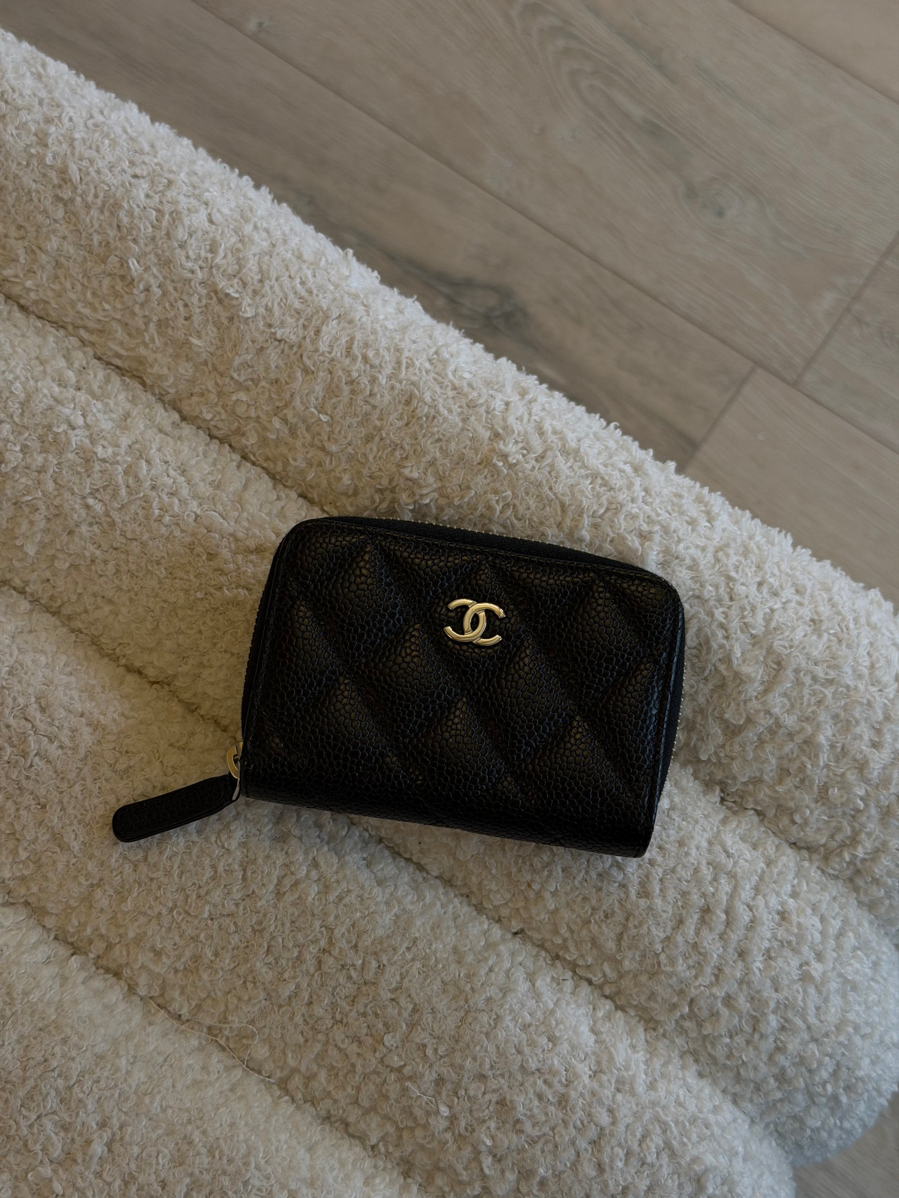 Chanel Zipped Coin Purse In Black Caviar With Silver hardware, authentic and preloved in excellent condition
