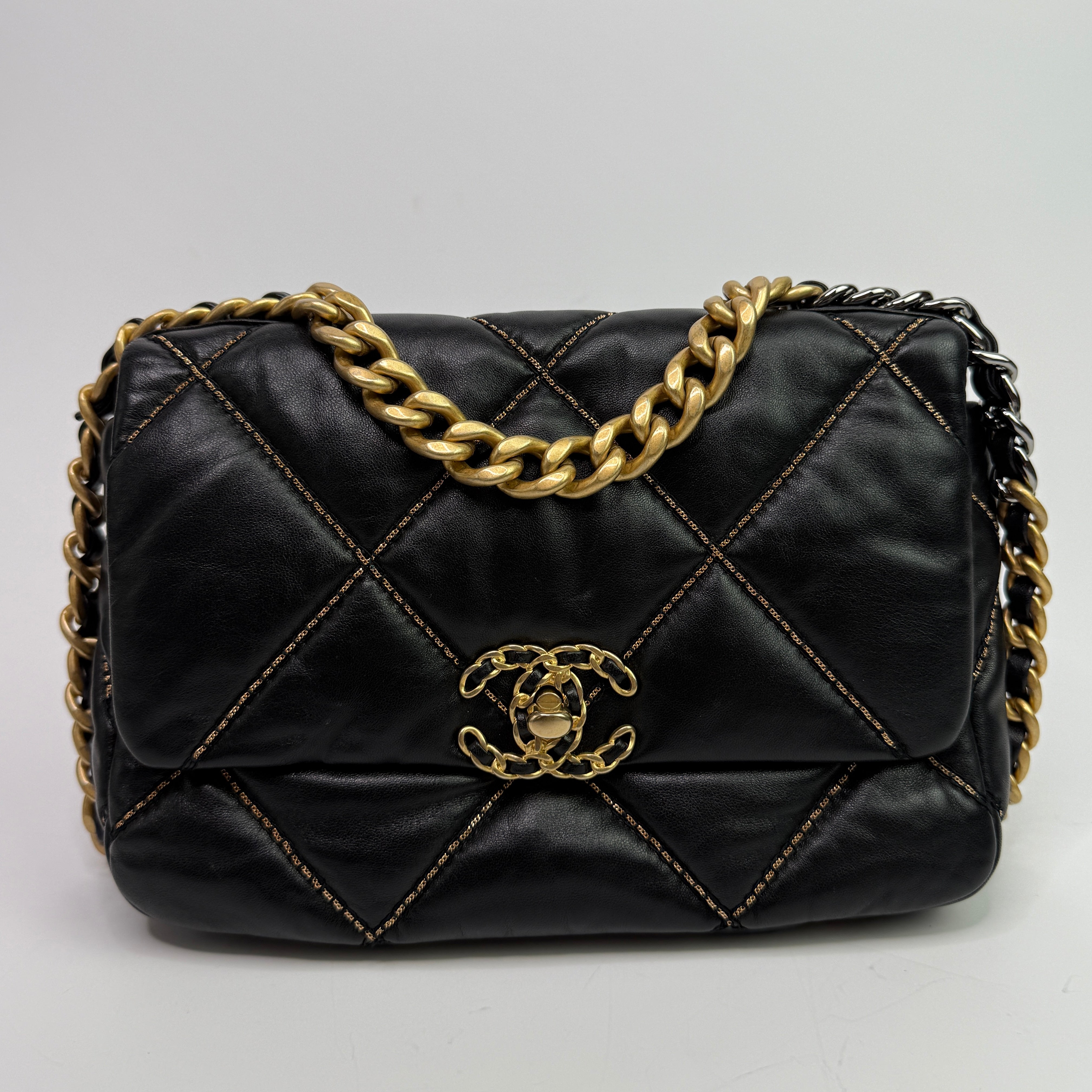Chanel 19 Small Flap Bag In Black Lambskin Leather