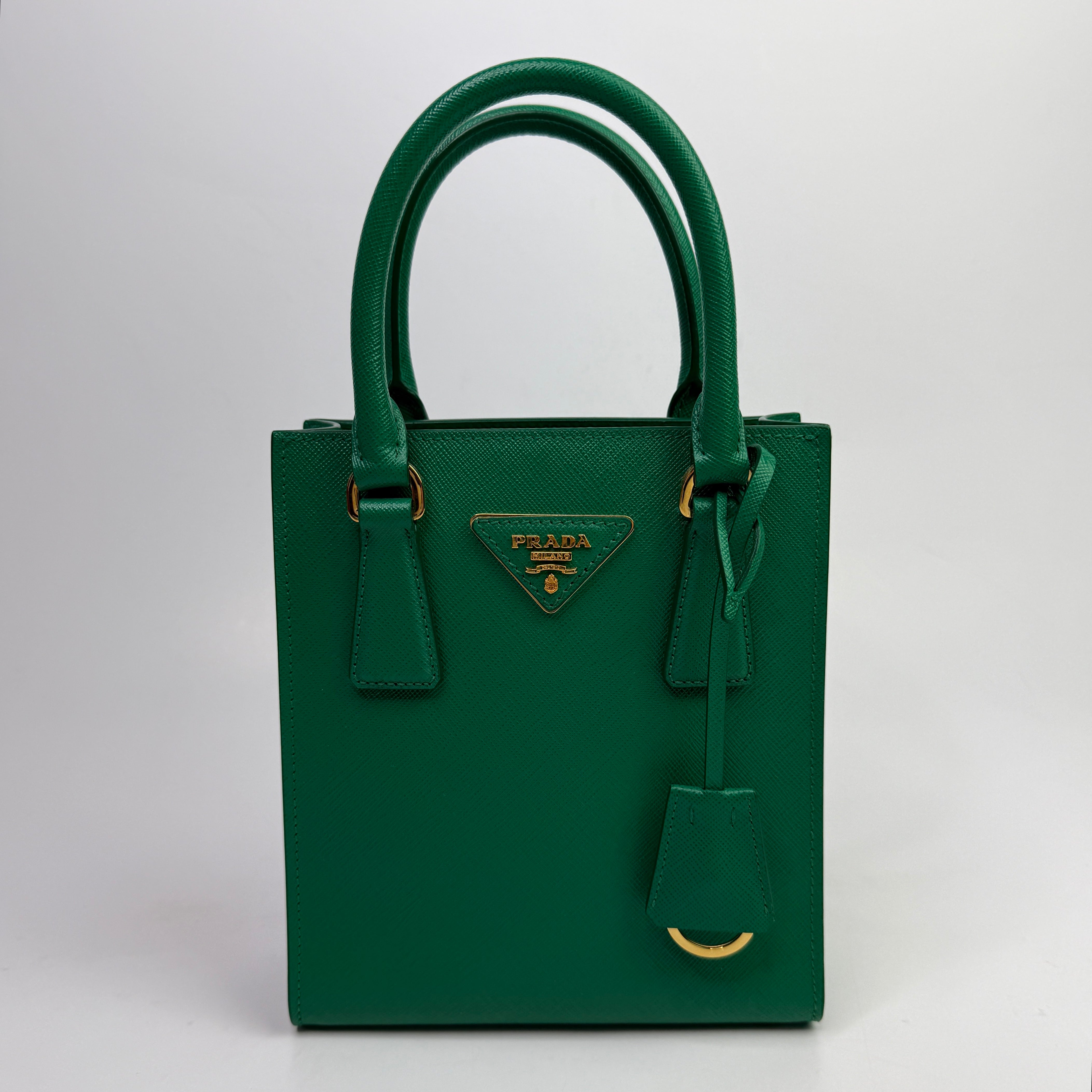 Prada Mini Tote In Green Saffiano Leather