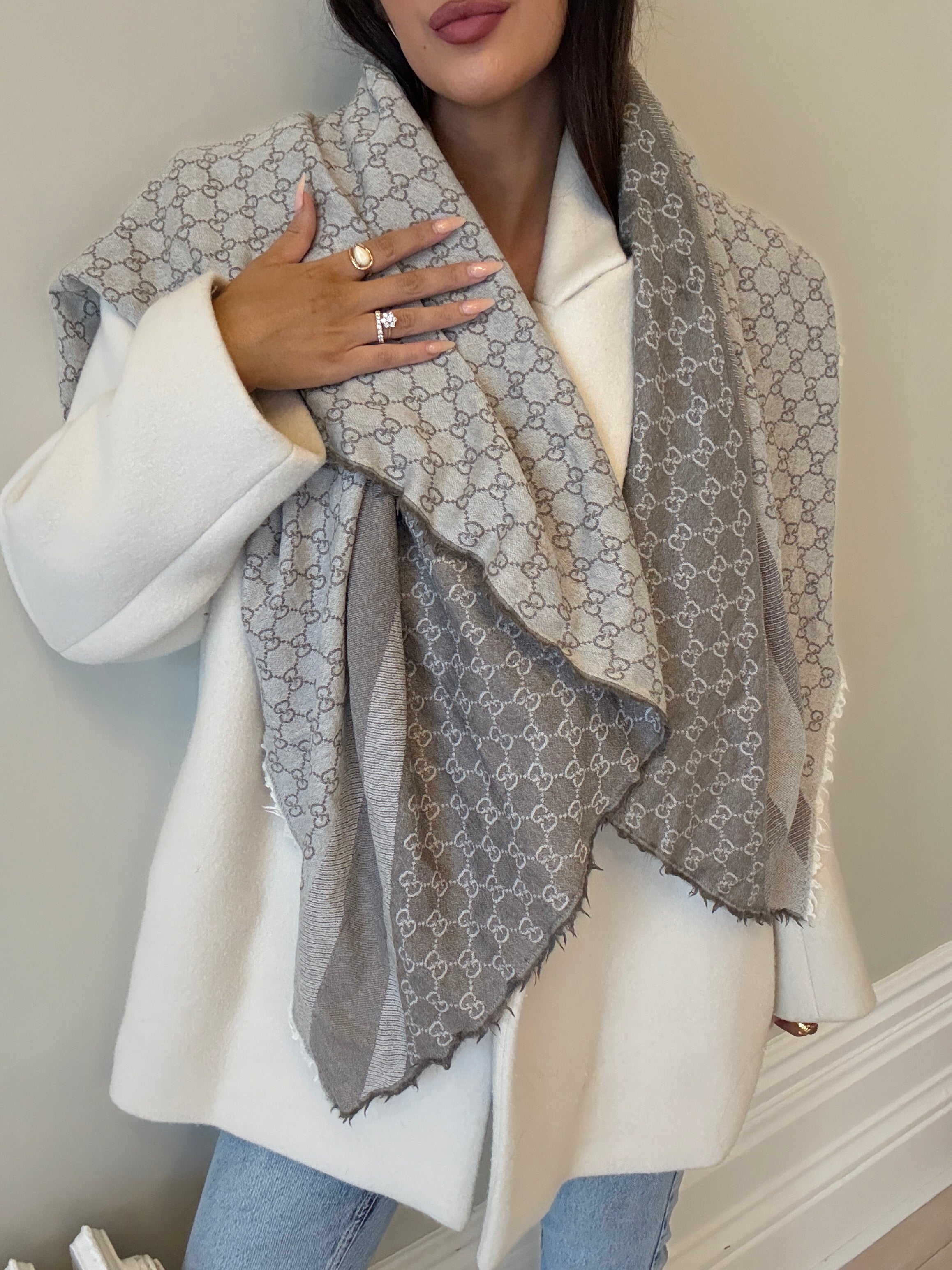 Gucci Grey Monogram Scarf