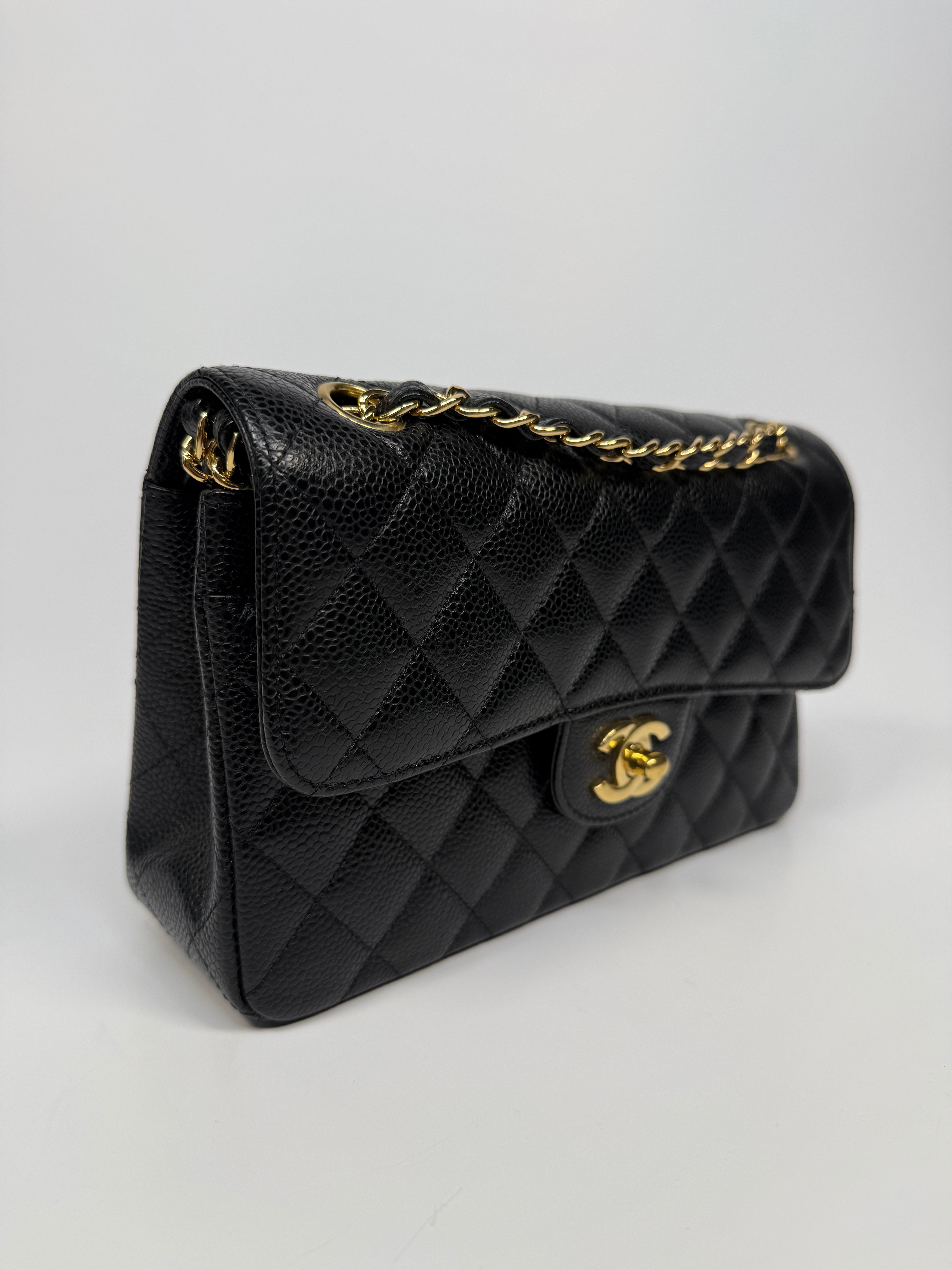 Chanel Small Classic Double Flap In Black Caviar Leather With GHW