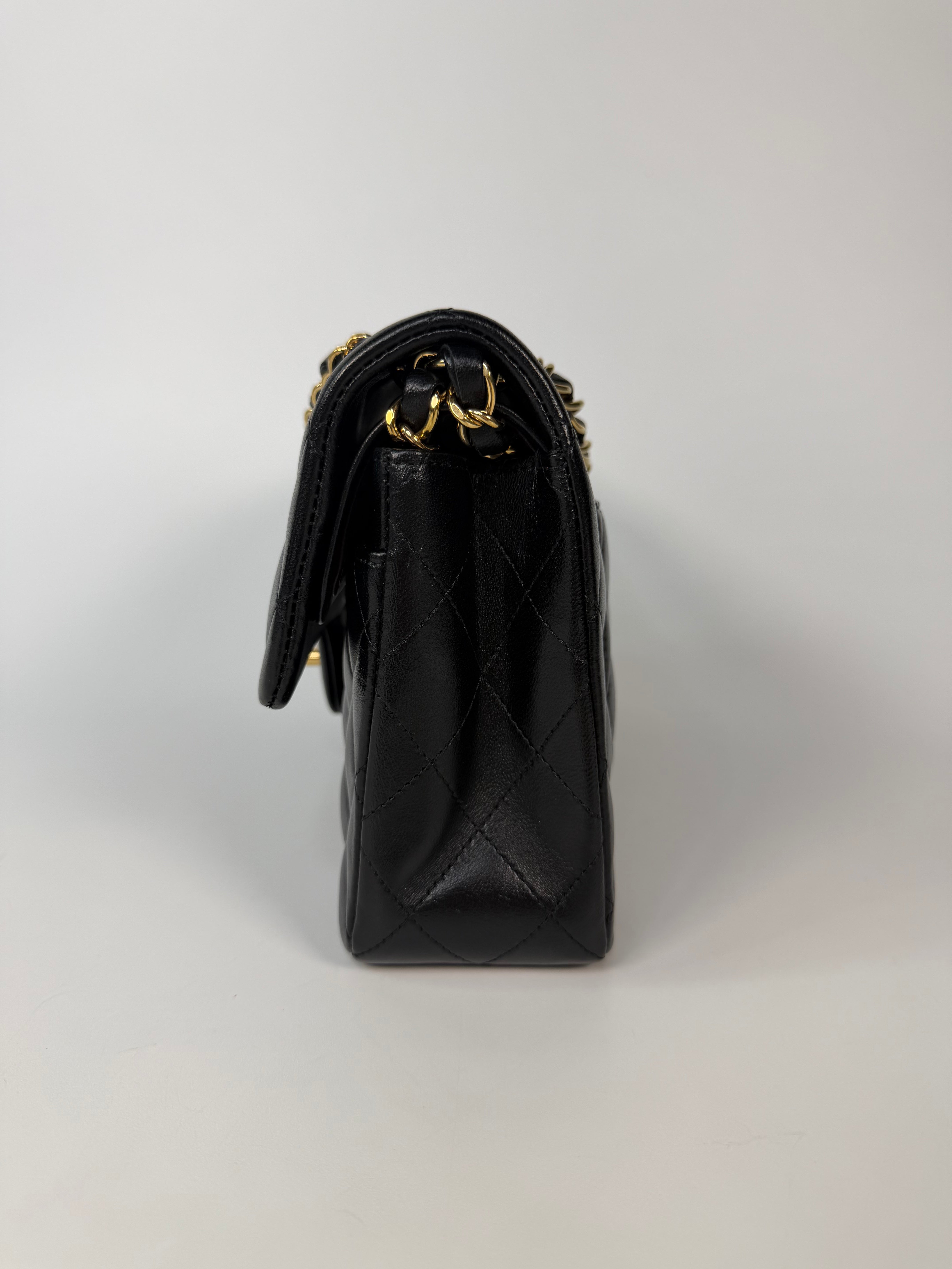 Chanel Small Classic Double Flap In Black Lambskin Leather With Gold Hardware in excellent condition 100% authentic and preloved