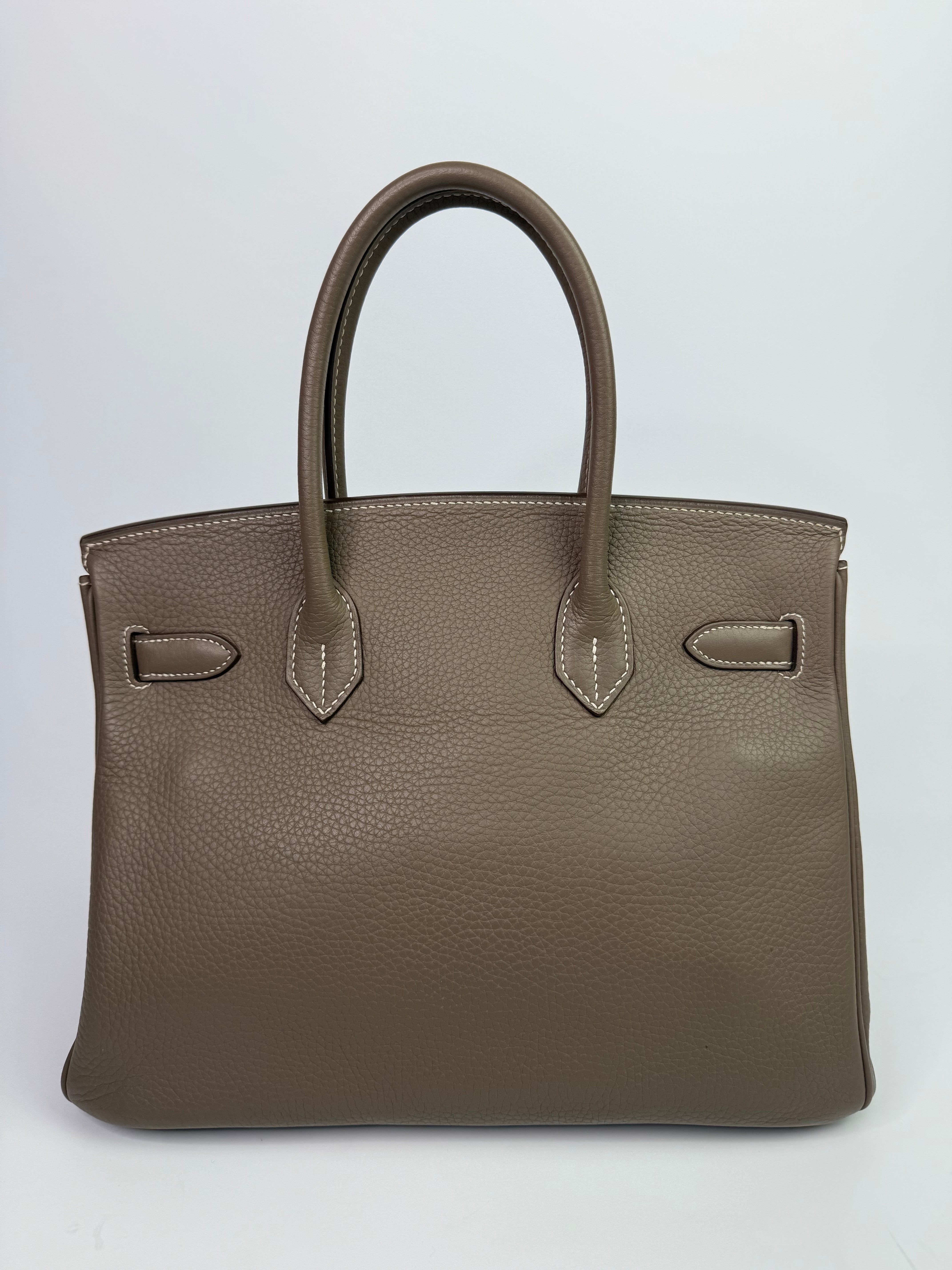 Authentic Pre Loved Hermès Birkin 30 In Etoupe Clemence Leather With Palladium Hardware Excellent Condition