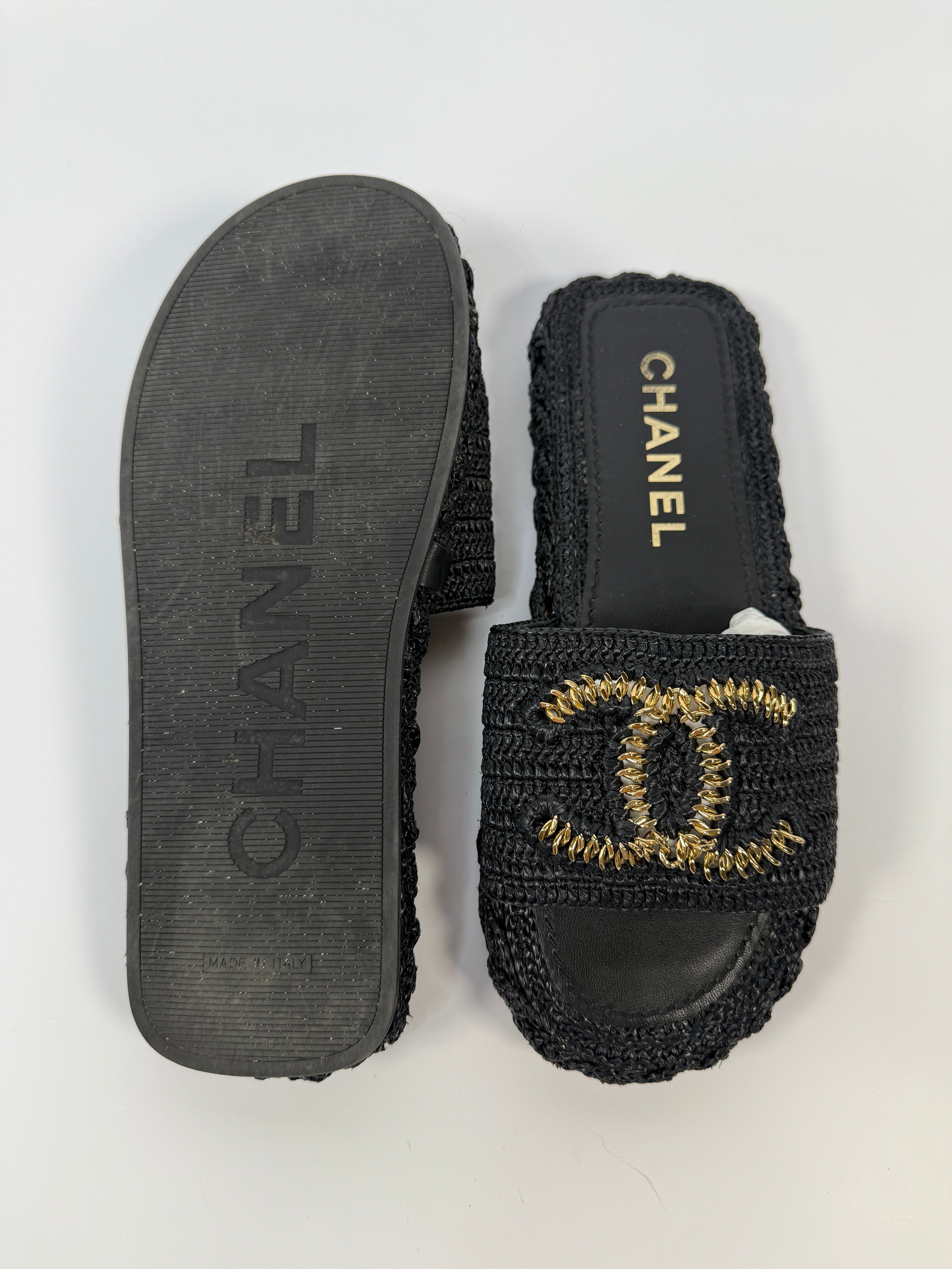 Chanel CC Raffia Slides (Size 39/UK6)