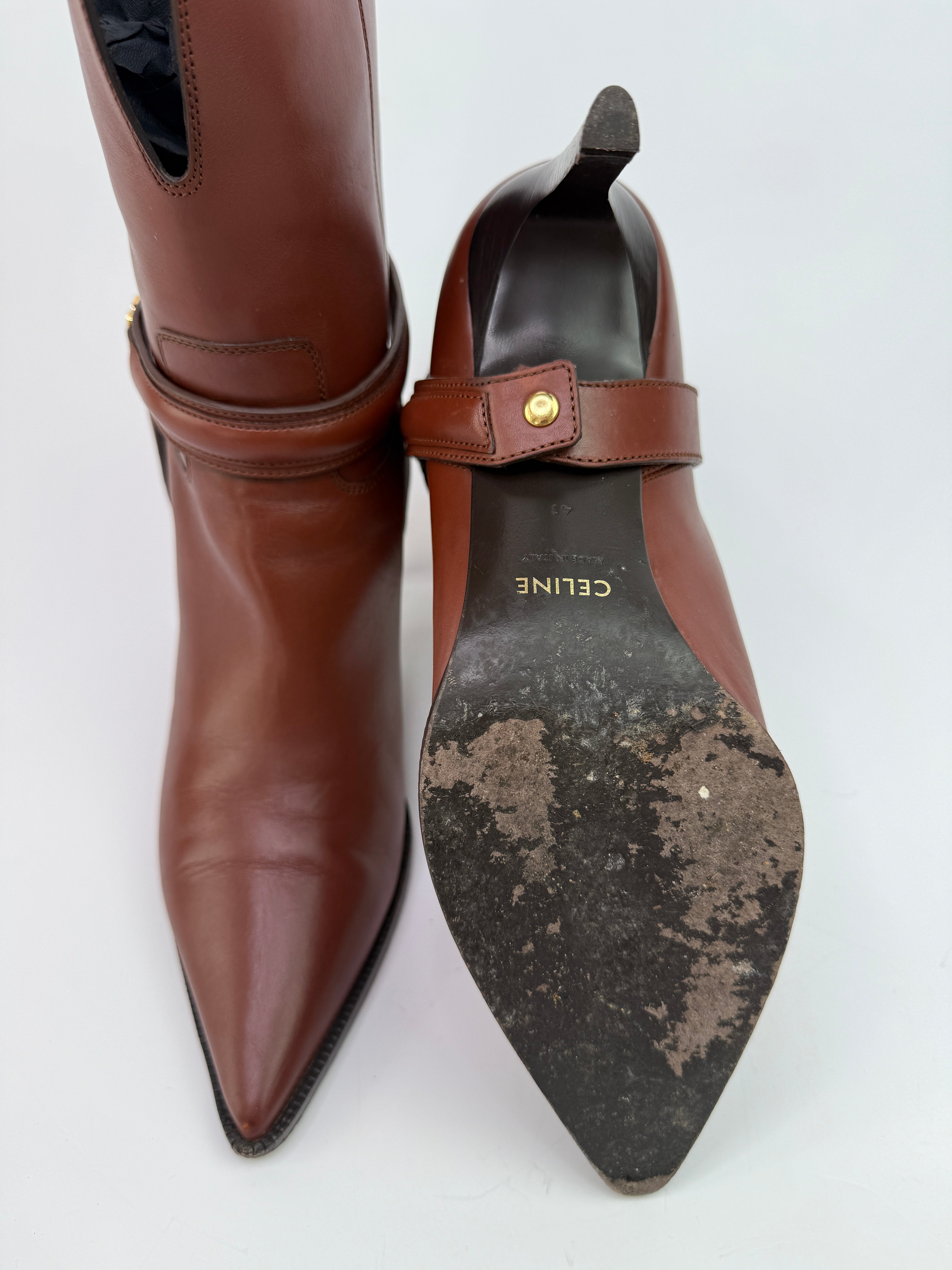 Celine Brown Triomphe Harness 80 Leather Boots (Size 41/UK8)