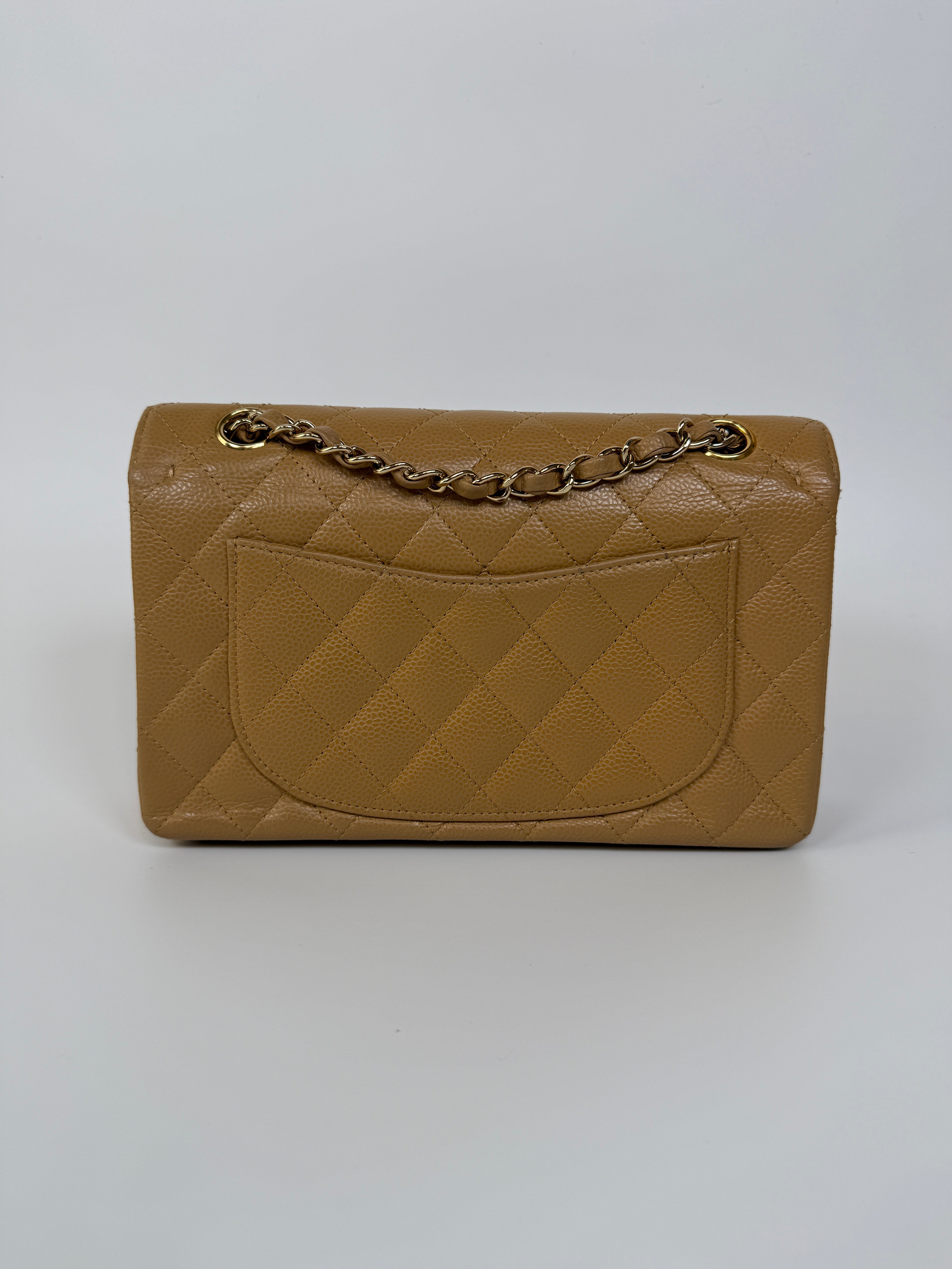 Chanel Small Classic Double Flap In Beige Caviar Leather With 24kt Gold Hardware. Authentic and Preloved. Excellent Condition, 100% Authenticity guarantee