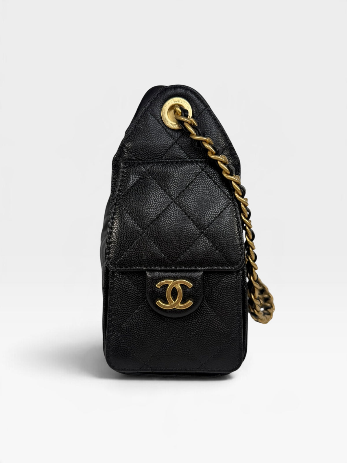 *Luxe Top Pick* Chanel 25 Micro In Black Caviar Leather With Aged Gold Hardware. 100% authentic and pre loved in excellent condition.