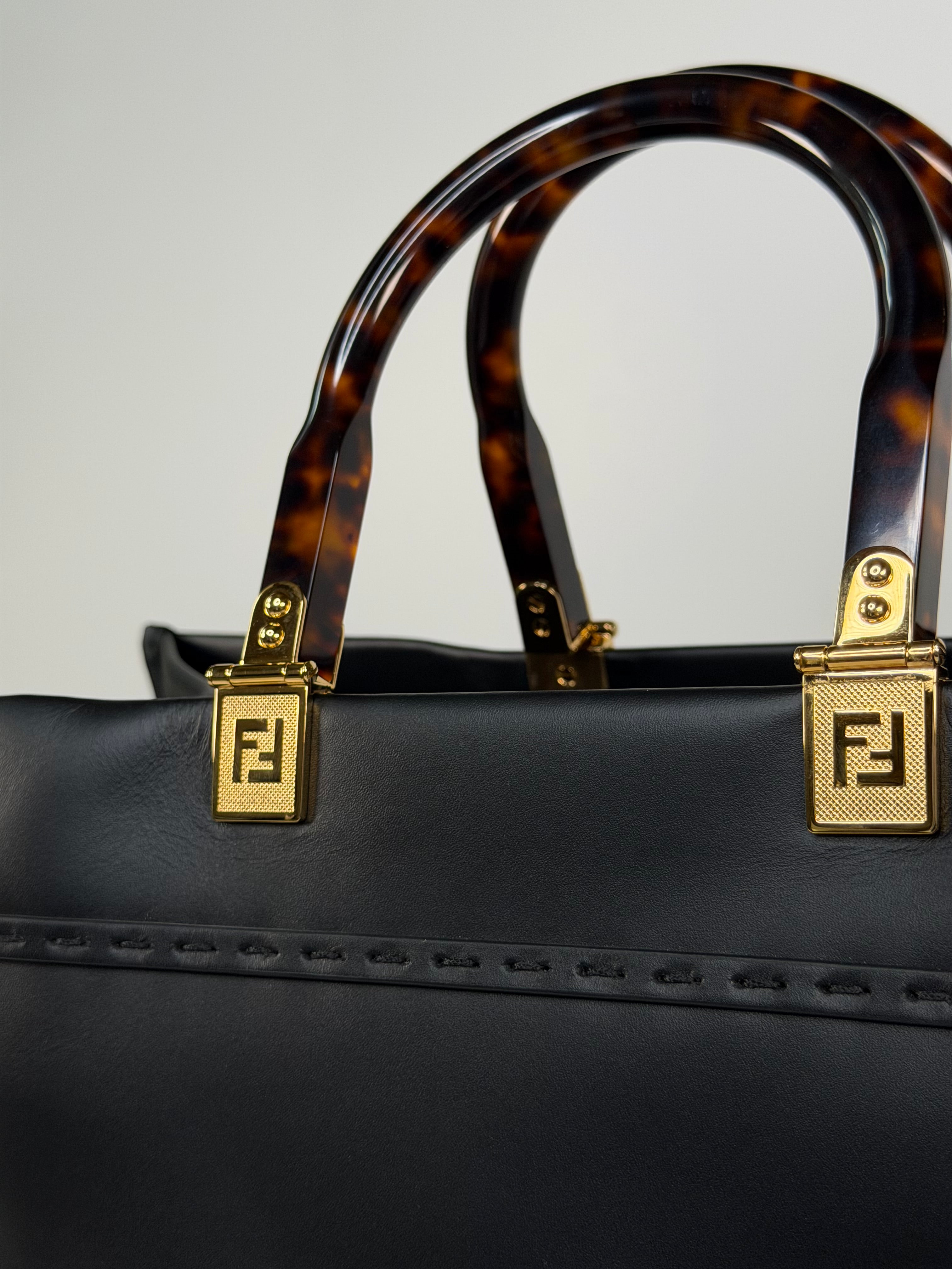 Fendi Roma Tote In Black Leather With Gold Hardware. 100% authentic and preloved in excellent condition.