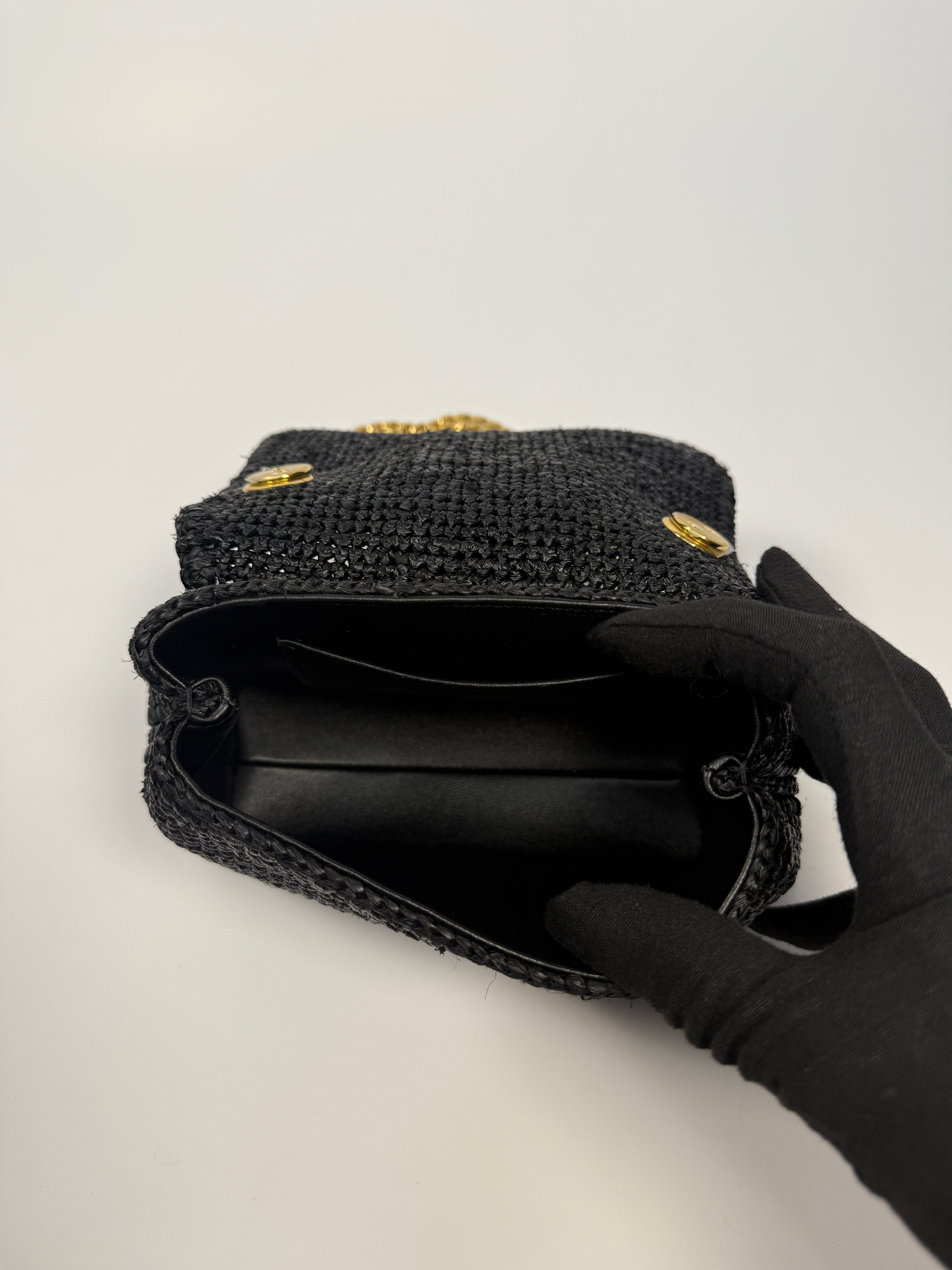 Celine Mini Victoire Bag In Black Raffia With Gold Hardware. Authentic and preloved in excellent condition