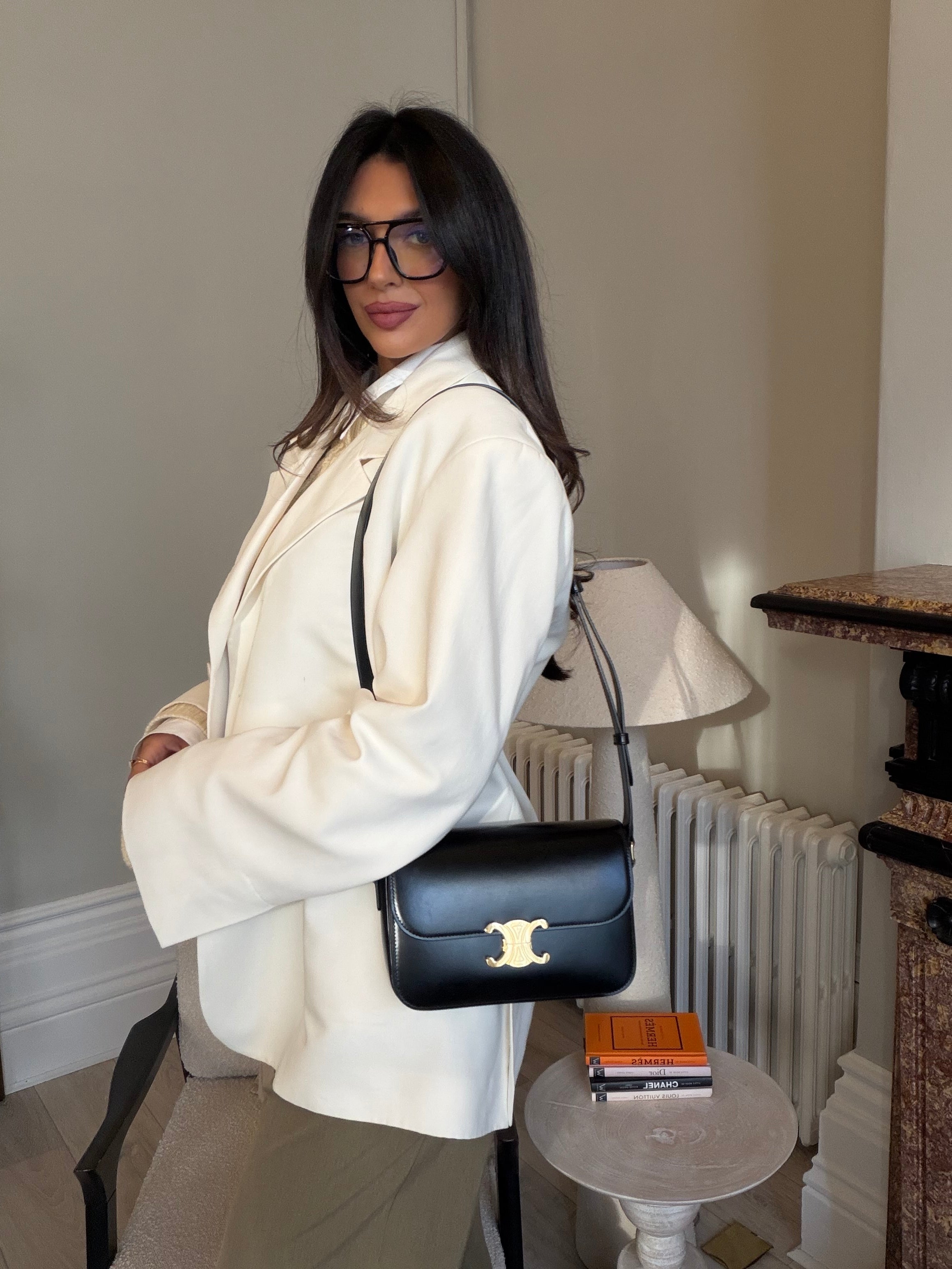 Celine Classique Medium Triomphe Bag In Black Calfskin