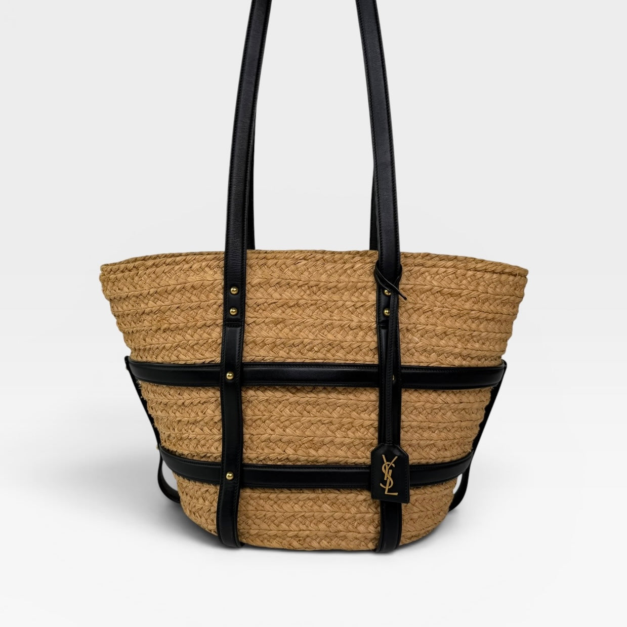 Saint Laurent Medium Panier Wicker Tote Bag In Raffia. 100% authentic and preloved in excellent condition