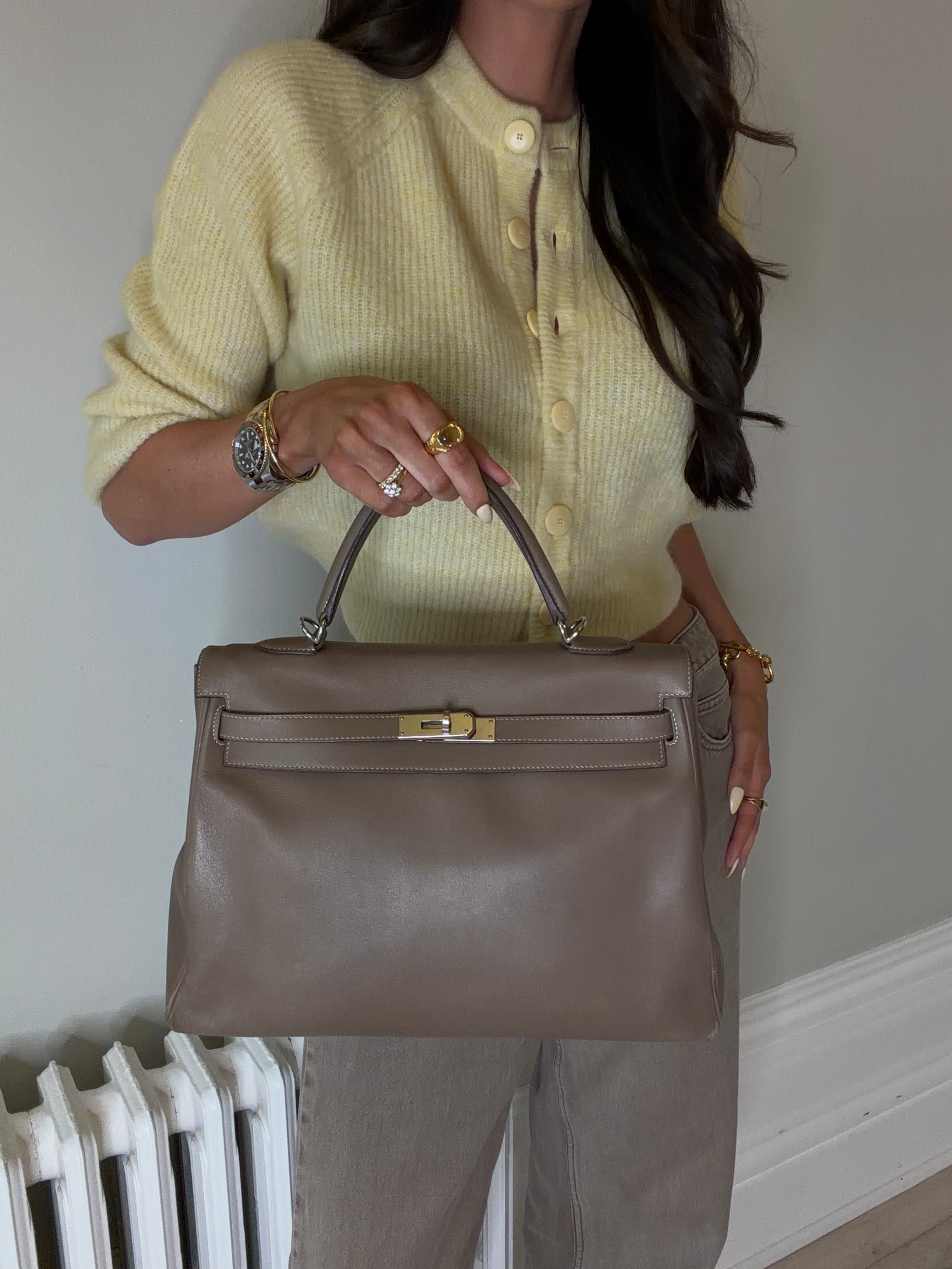 Hermès Kelly 32 In Etoupe Swift Leather With PHW