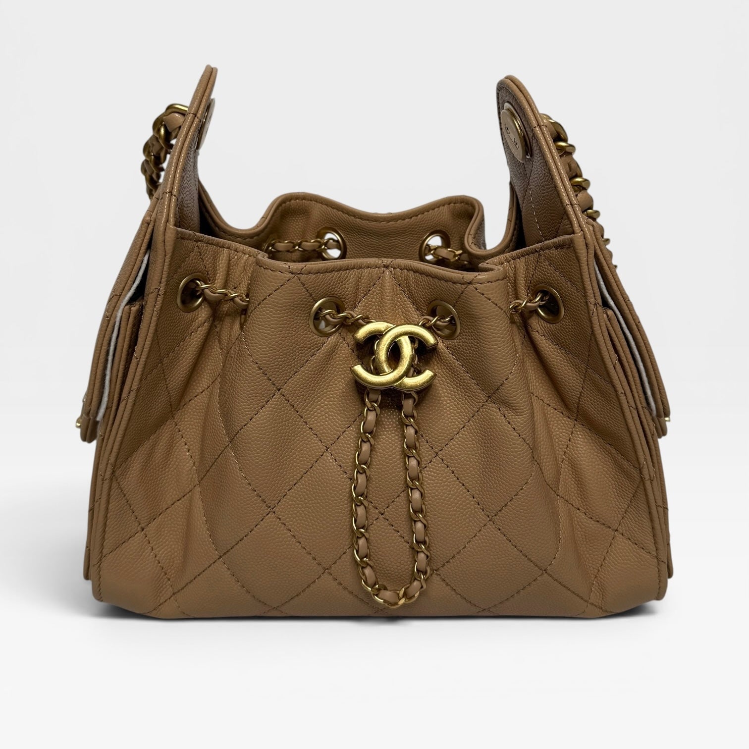 Chanel 25 Micro In Beige Caviar Leather With Gold Hardware