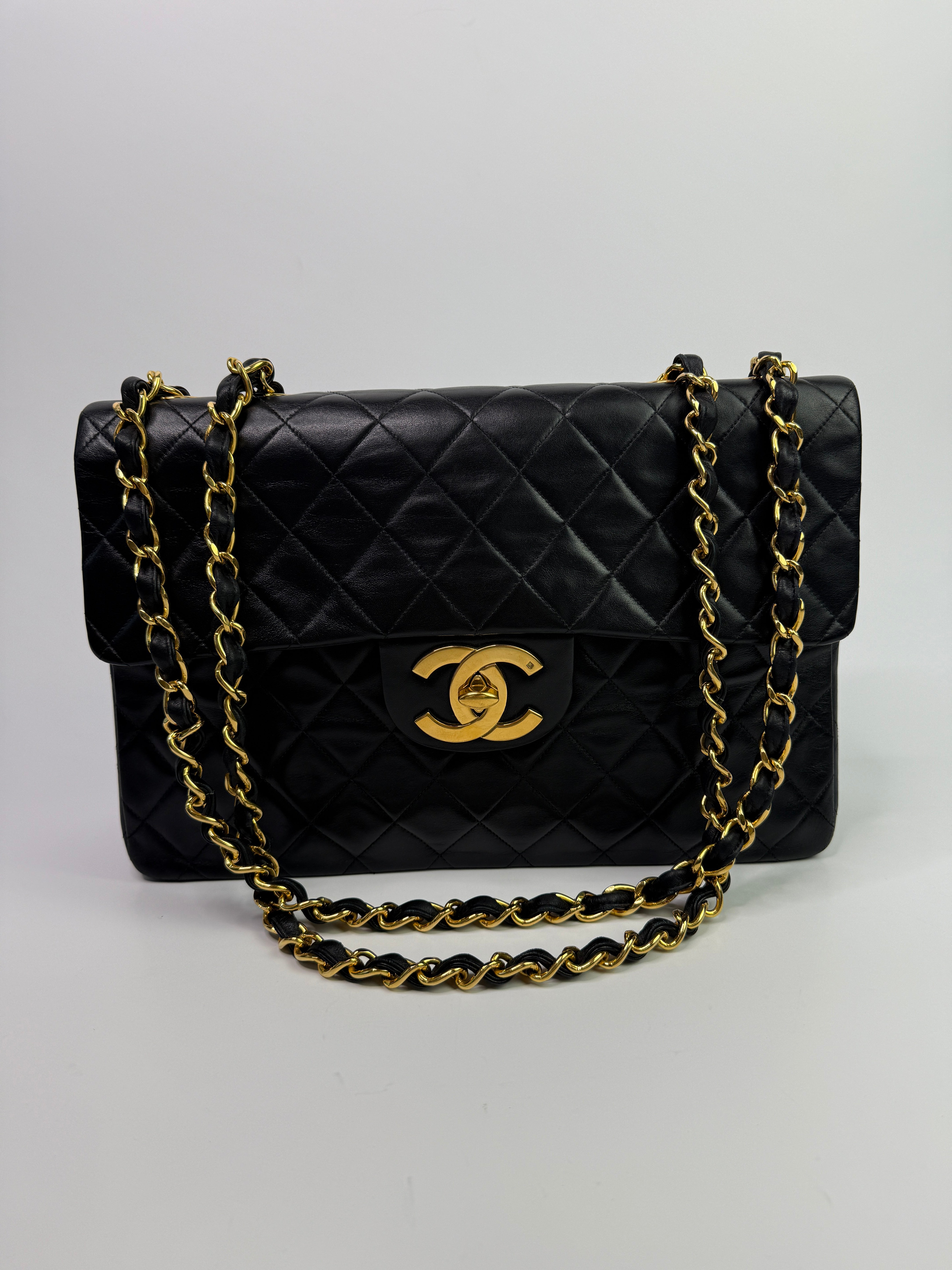 Chanel Vintage XL Maxi Flap Bag In Black Lambskin