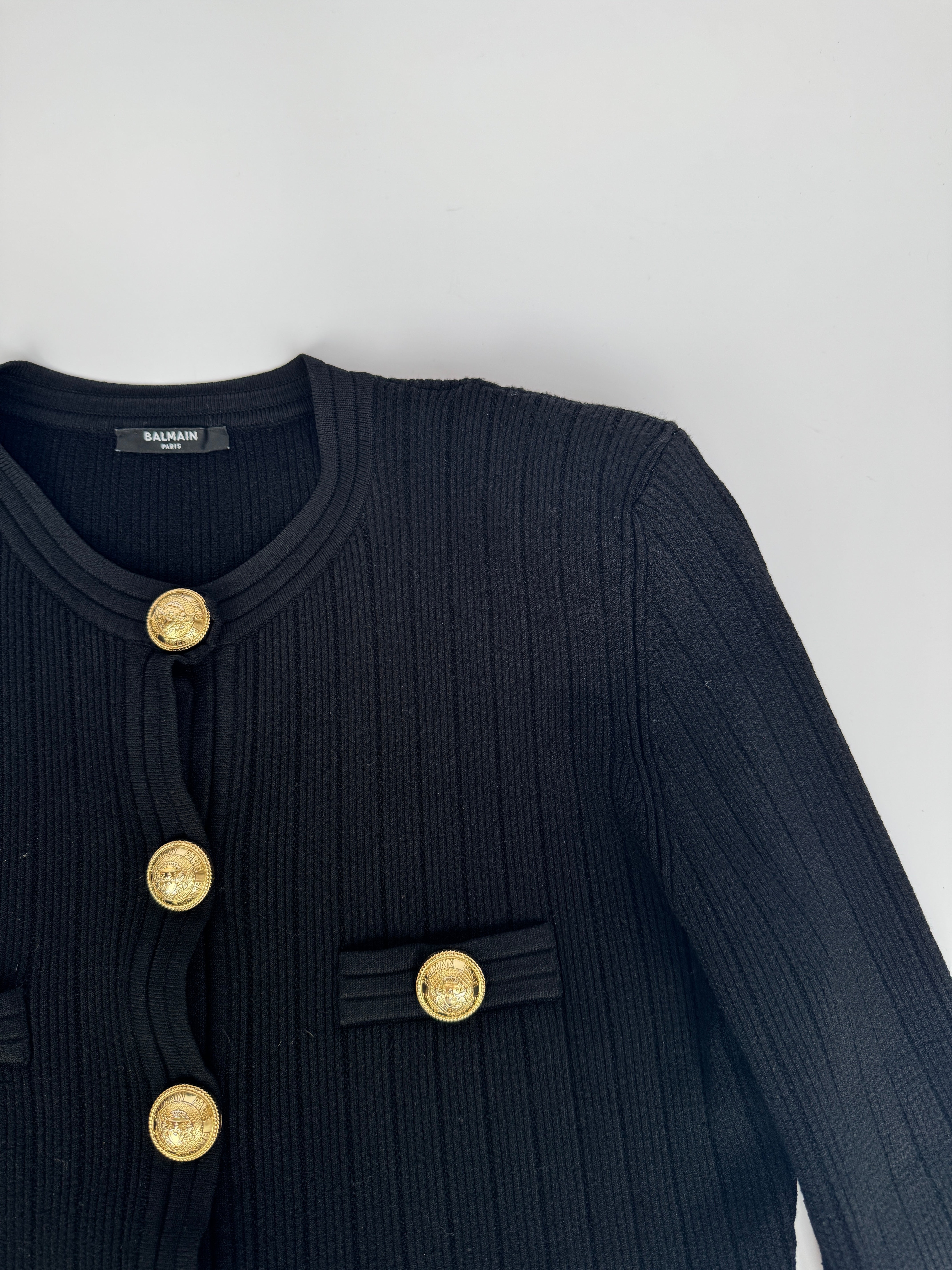 Balmain Black Cropped Jacquard-Knit Blazer (Size FR44)