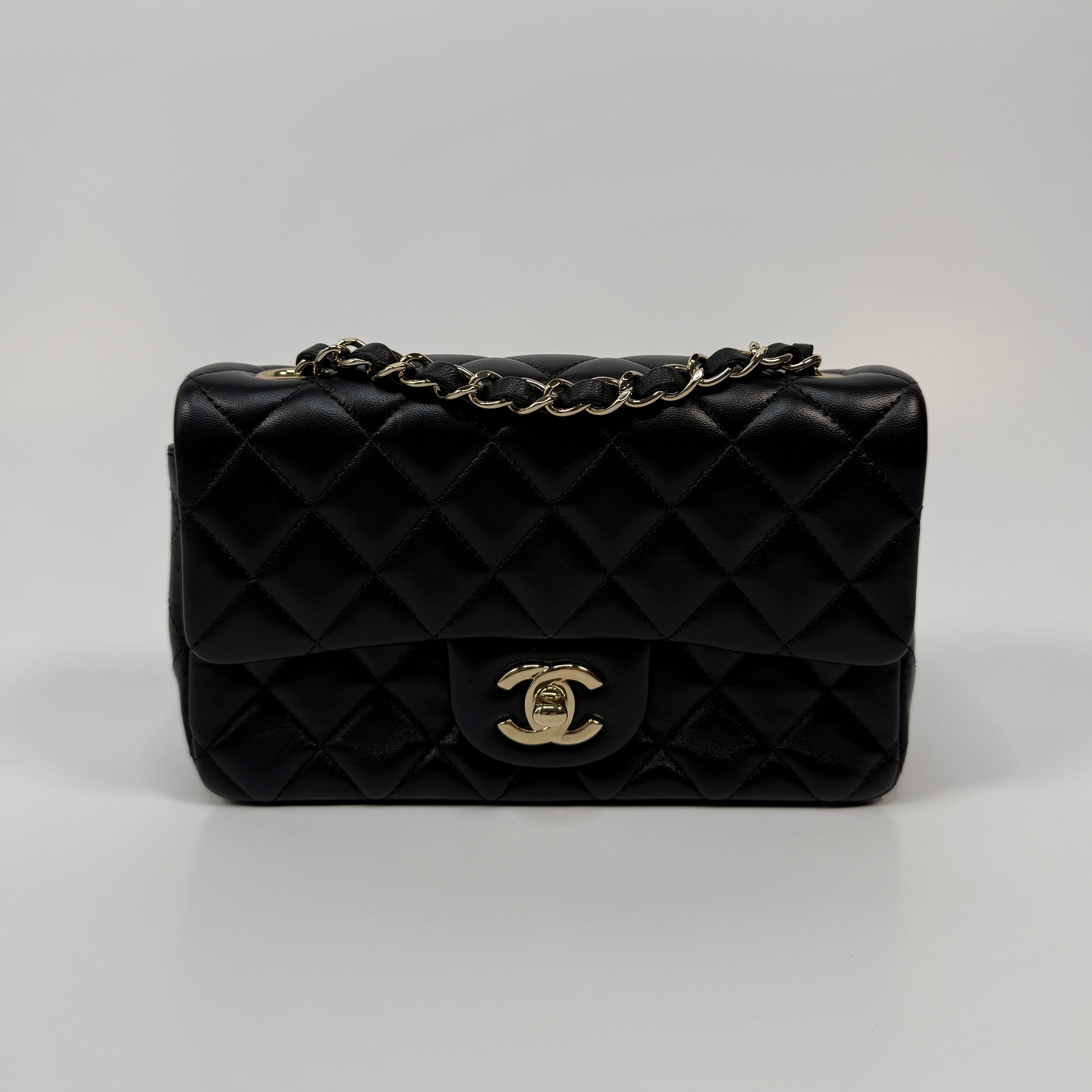 Chanel Mini Rectangle In Black Lambskin Leather With PGHW