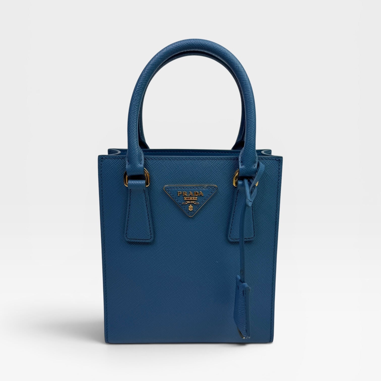 Prada Mini Tote In Powder Blue Saffiano Leather
