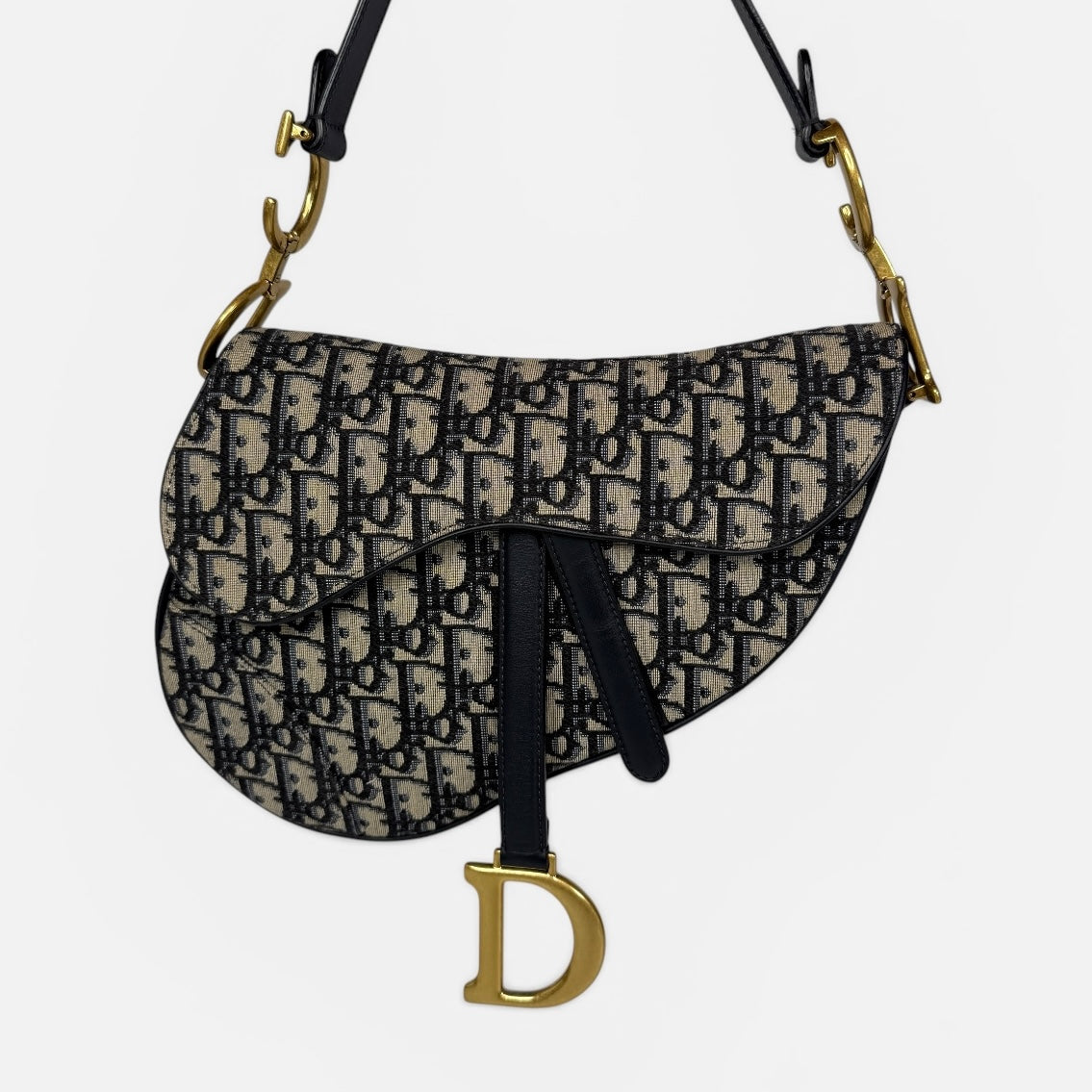 Christian Dior Saddle Bag In Oblique Canvas With Gold Hardware