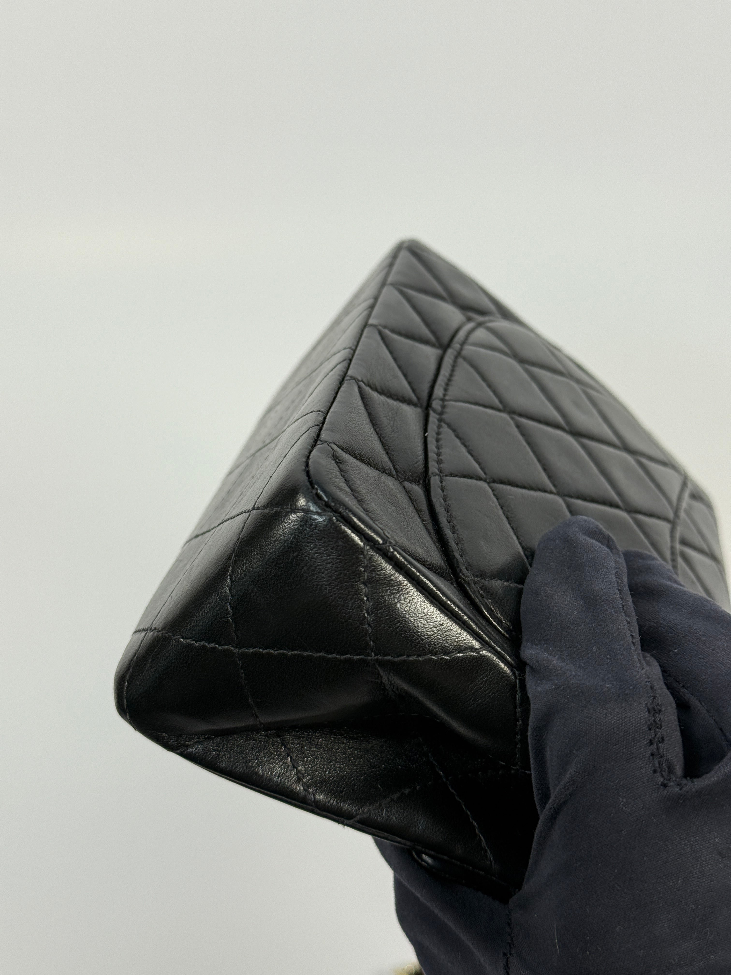 Chanel Black Square Vintage Flap Bag In Lambskin With Gold Hardware
Pre Loved & Authentic