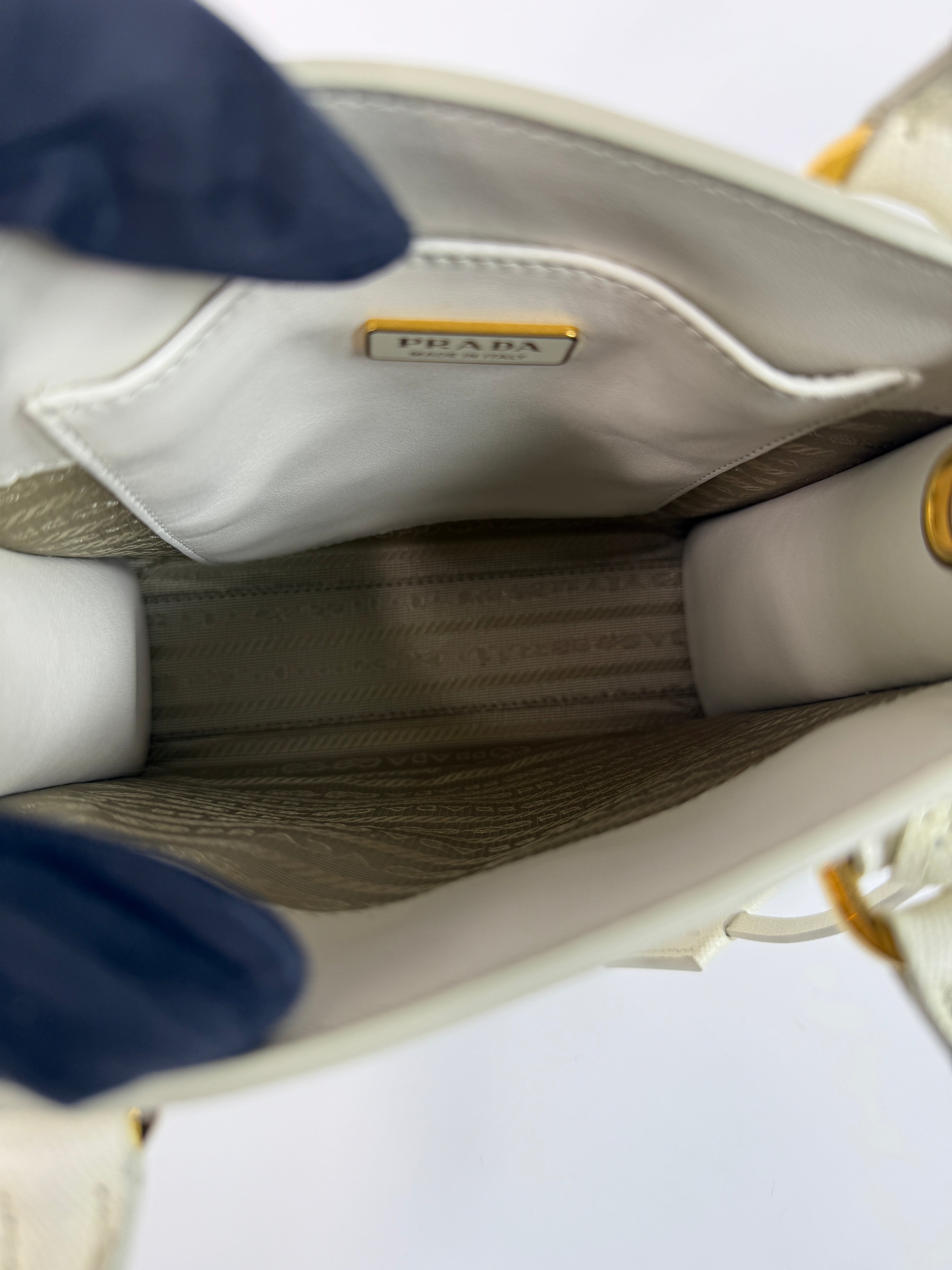 Prada Mini Tote In White Saffiano Leather