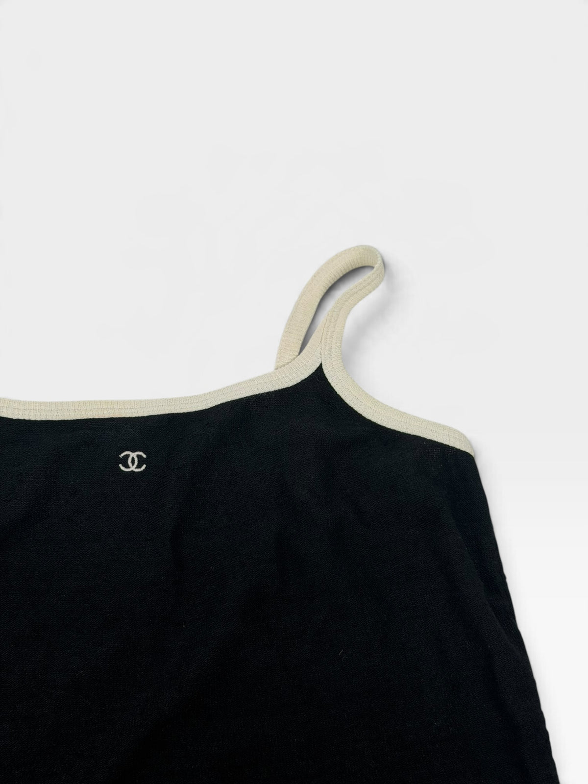 Chanel Logo Camisole In Black & White Knit (Size 36/UK8). 100% authentic and pre loved in excellent condition.