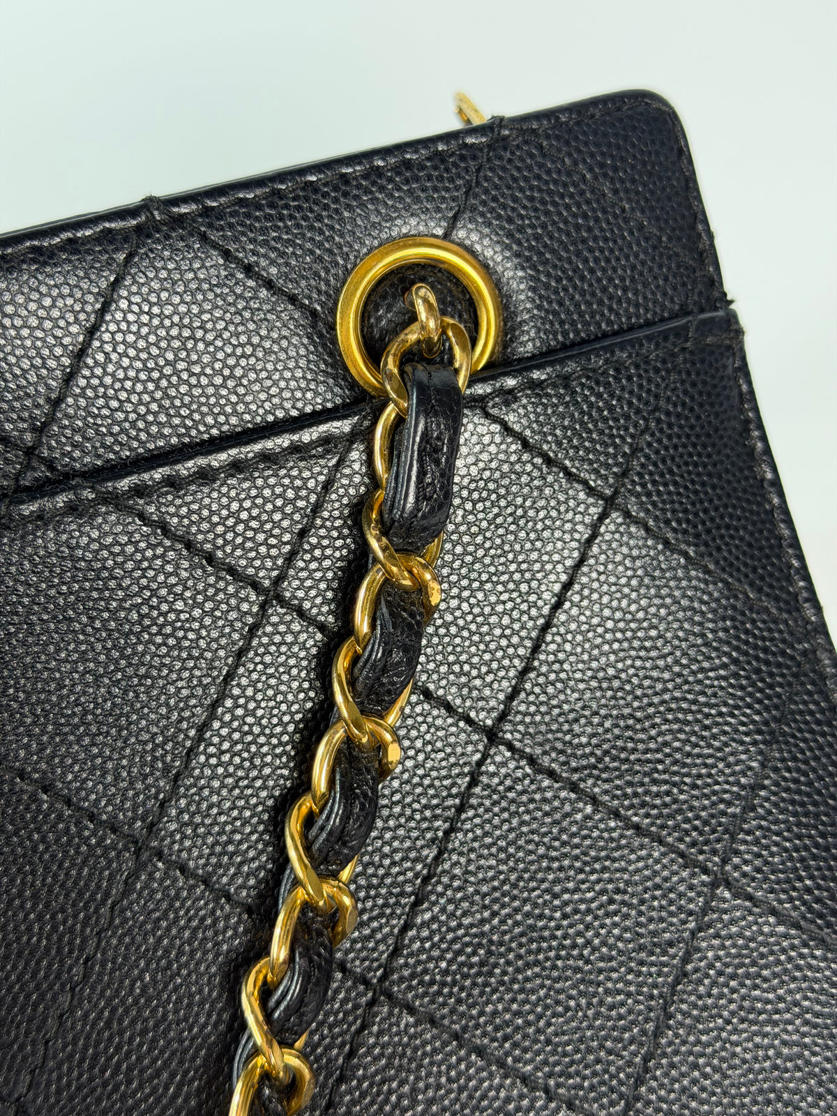 Chanel Vintage Micro Black Caviar Tote Bag With 24k Gold Hardware