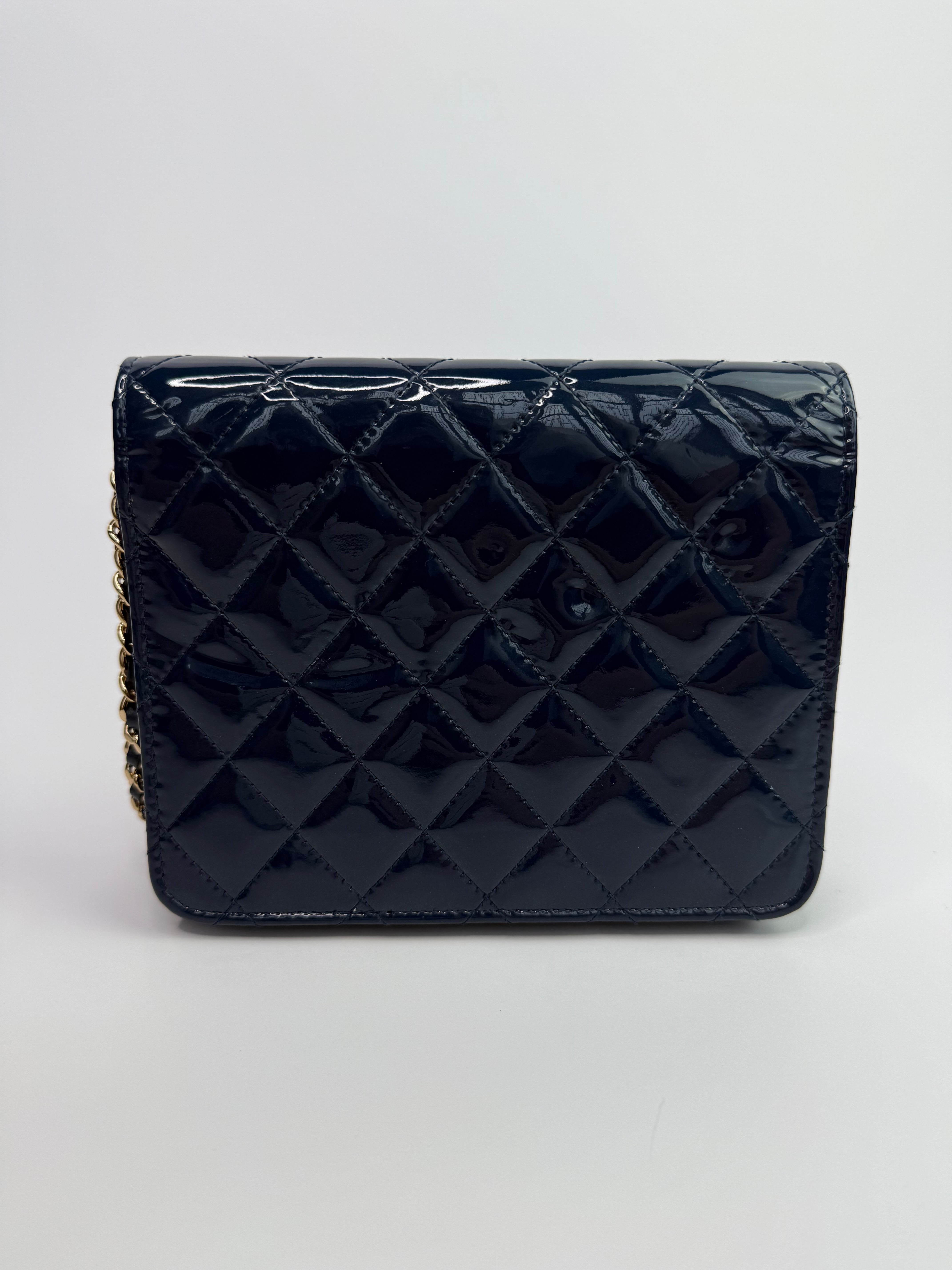 Chanel Square Wallet On Chain In Patent Navy Leather GHW