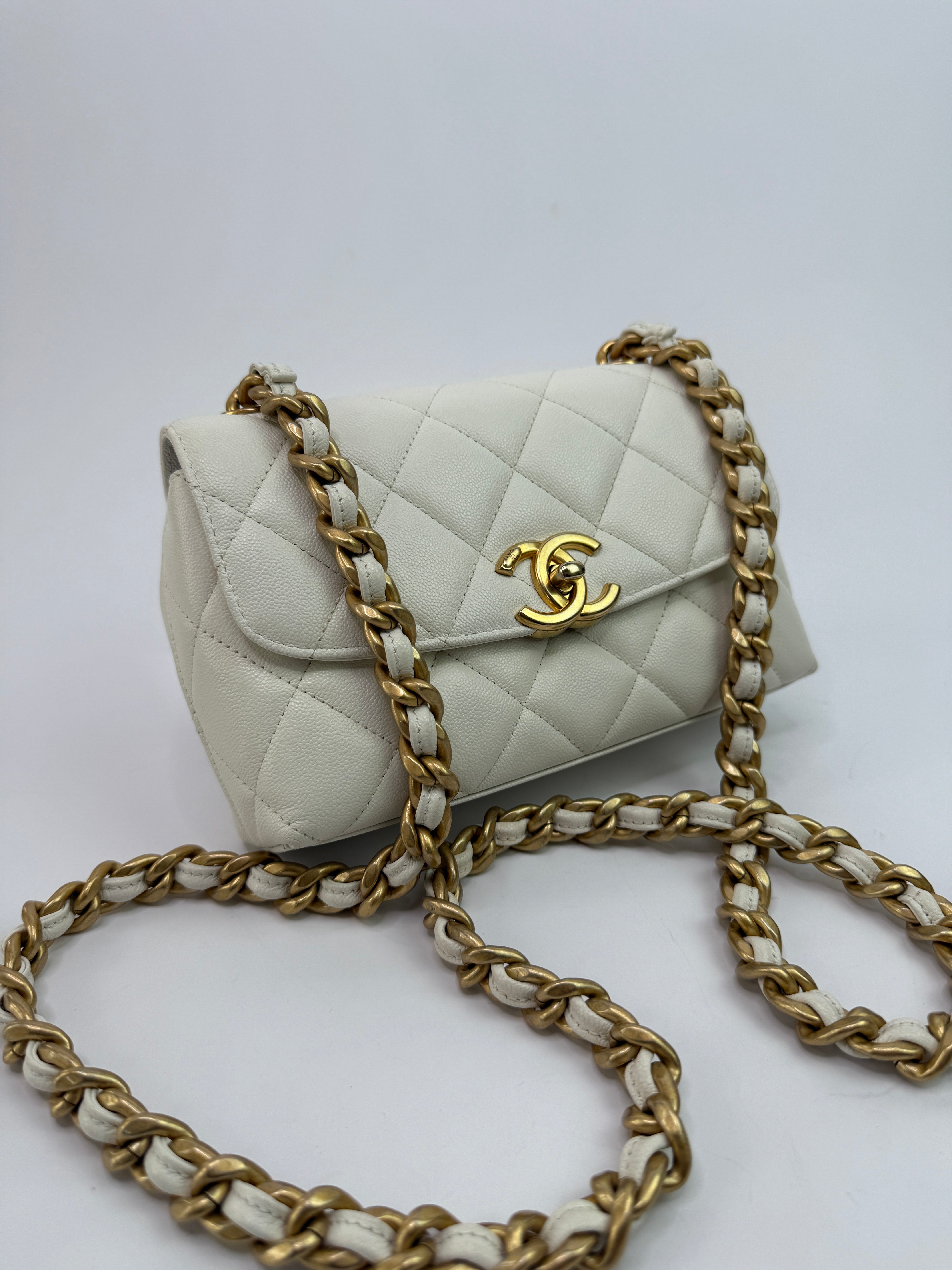 Chanel Seasonal Flap In White Caviar Leather GHW