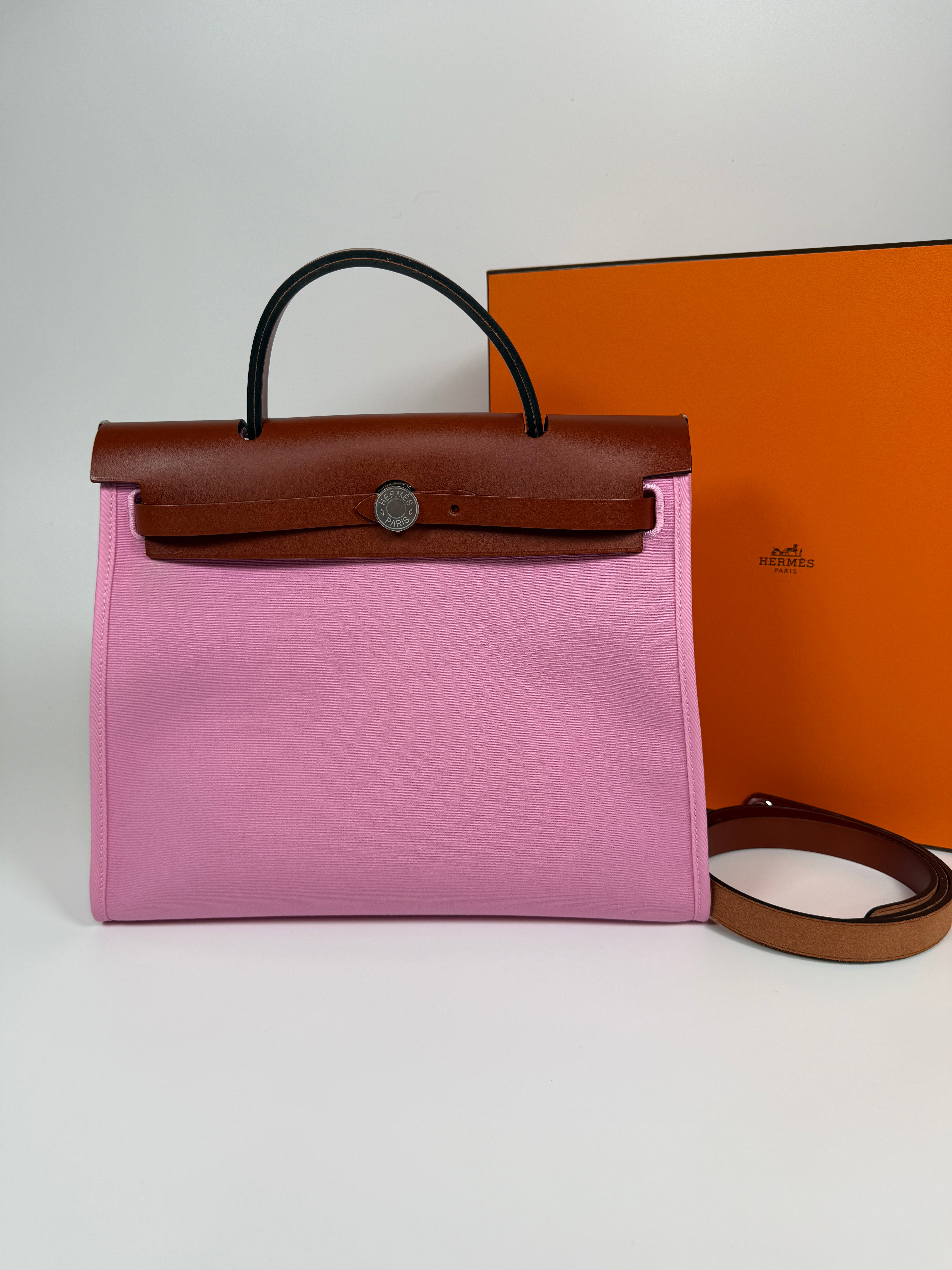 Hermès Herbag 31 Zip In Bubblegum & Cuivre Bag. New and Unused. Authentic and preloved. 100% Authenticity guarantee