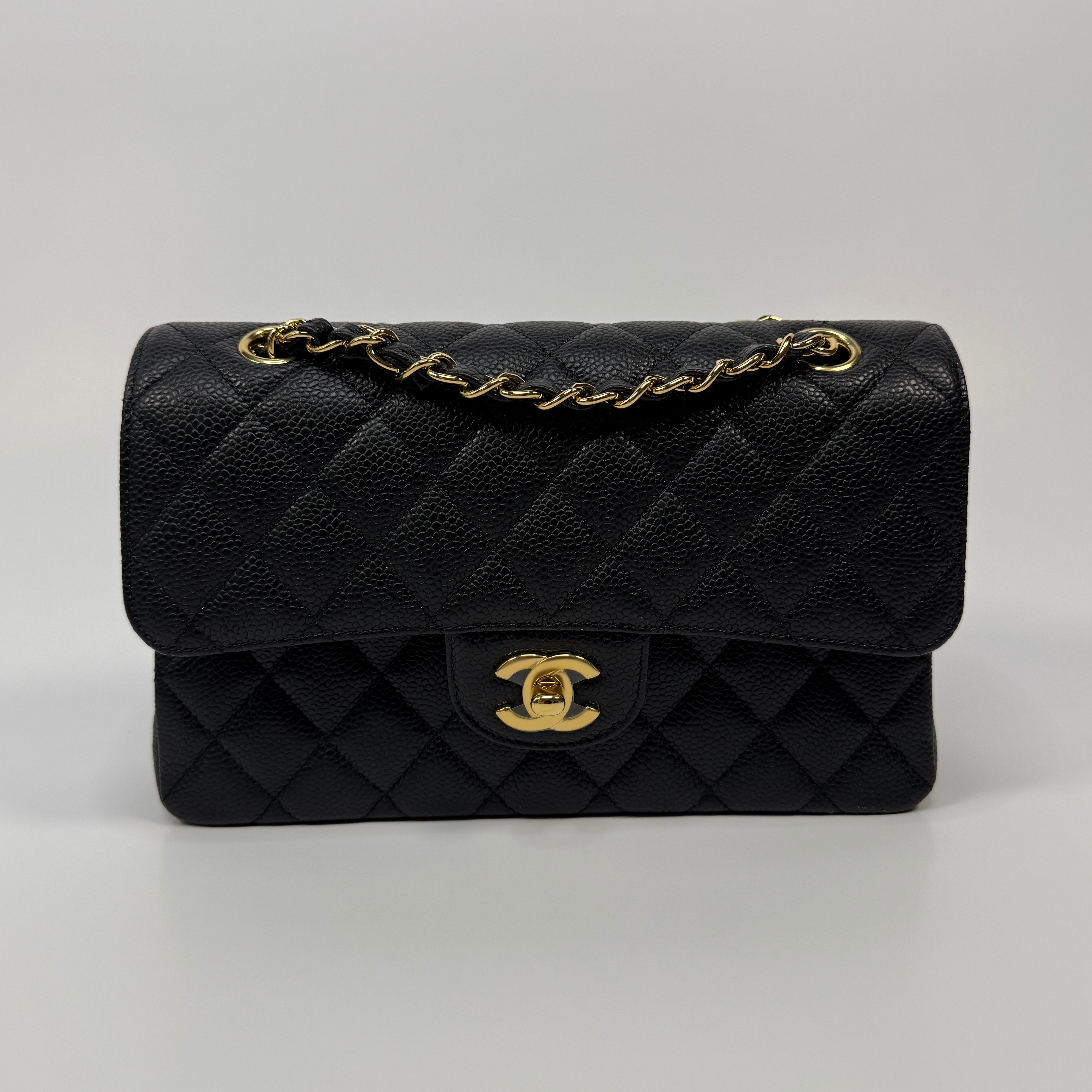 Chanel Small Classic Double Flap In Black Caviar Leather With GHW