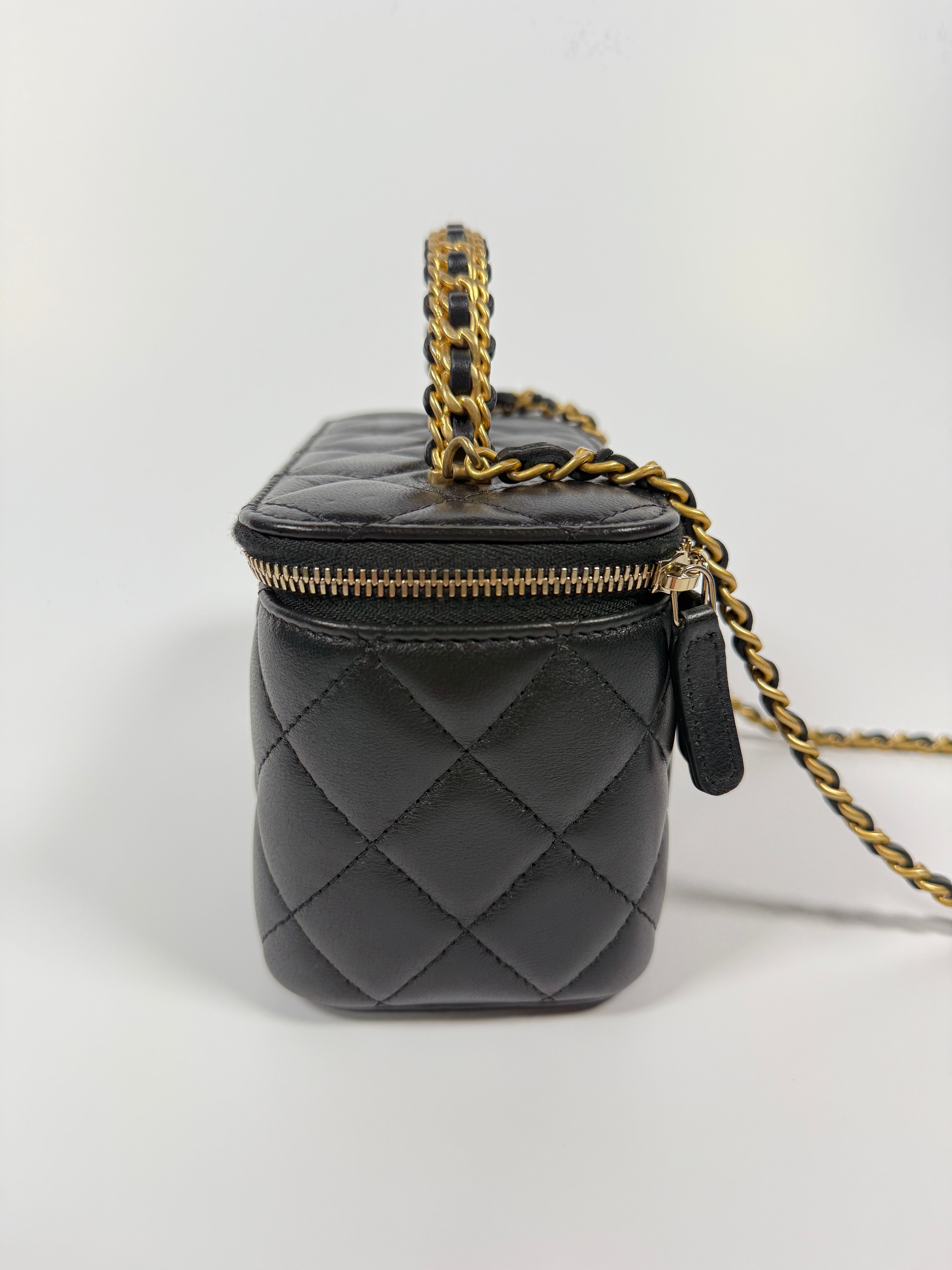 Chanel Vanity Rectangular with Top Handle In Black Lambskin With GHW