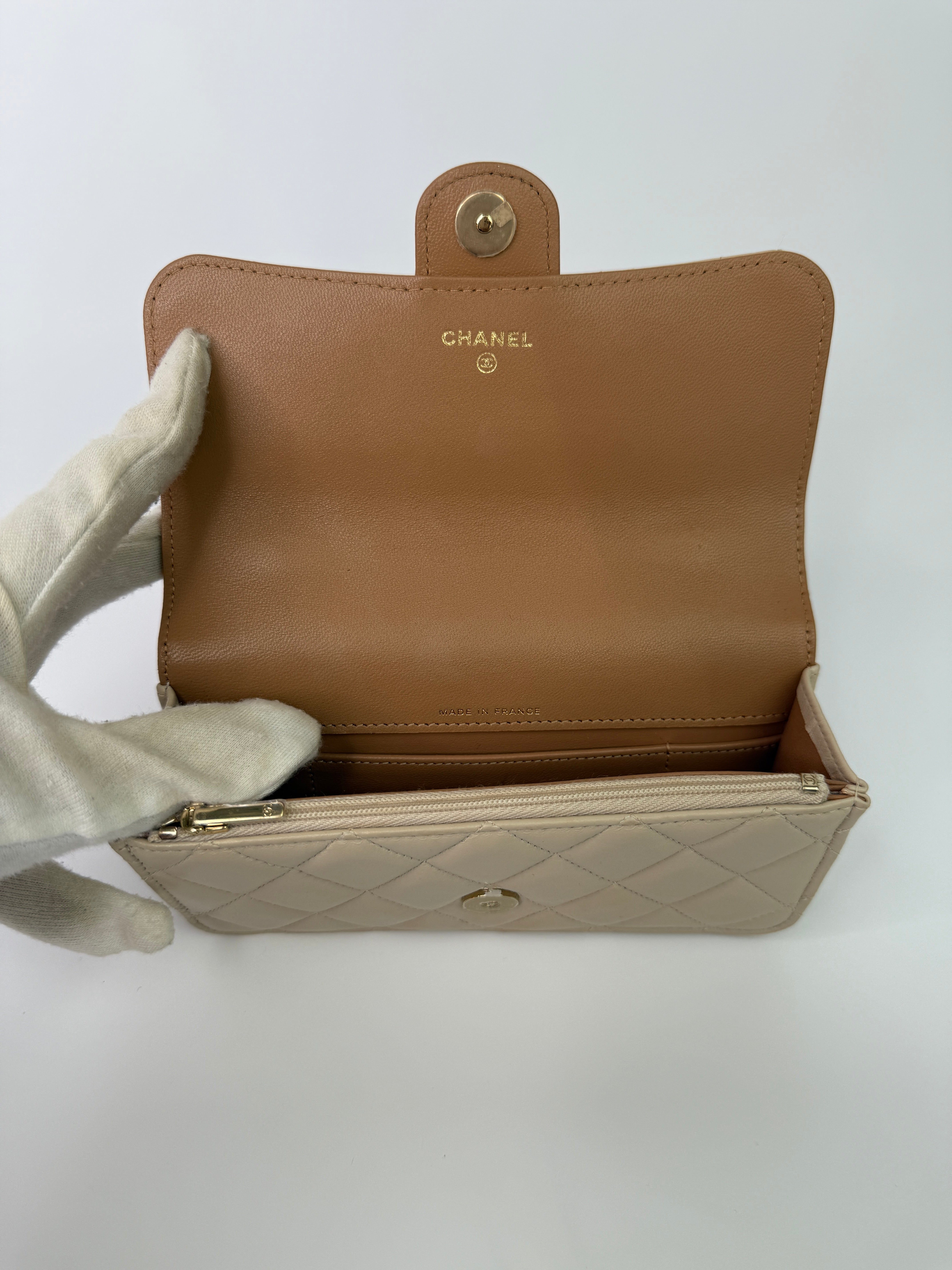 Chanel Top Handle Mini WOC Ecru/Beige Lambskin Gold Hardware 23P