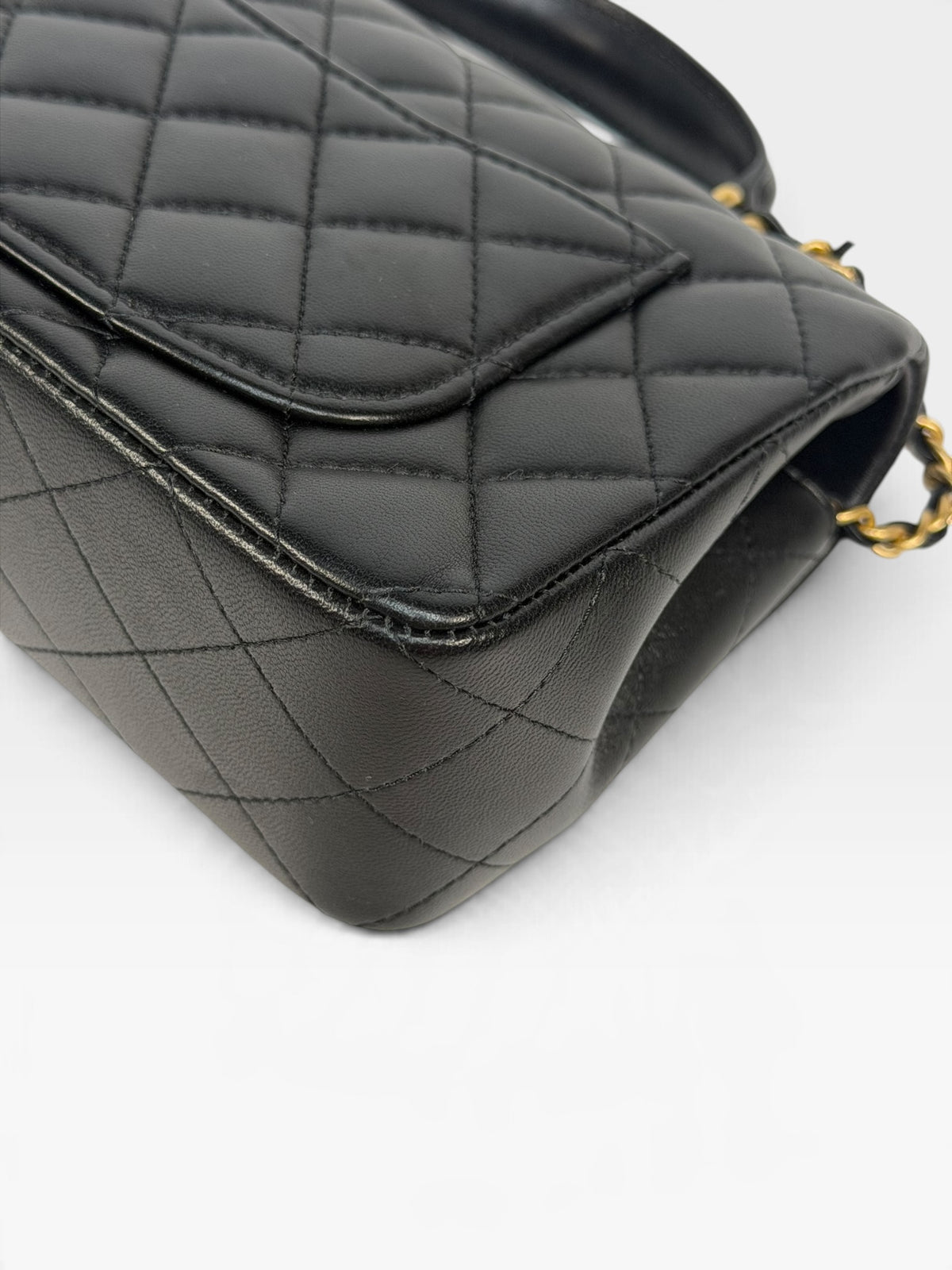 Chanel Mini Rectangle Top Handle In Black Lambskin With Gold Hardware. 100% authentic and pre loved in excellent condition.