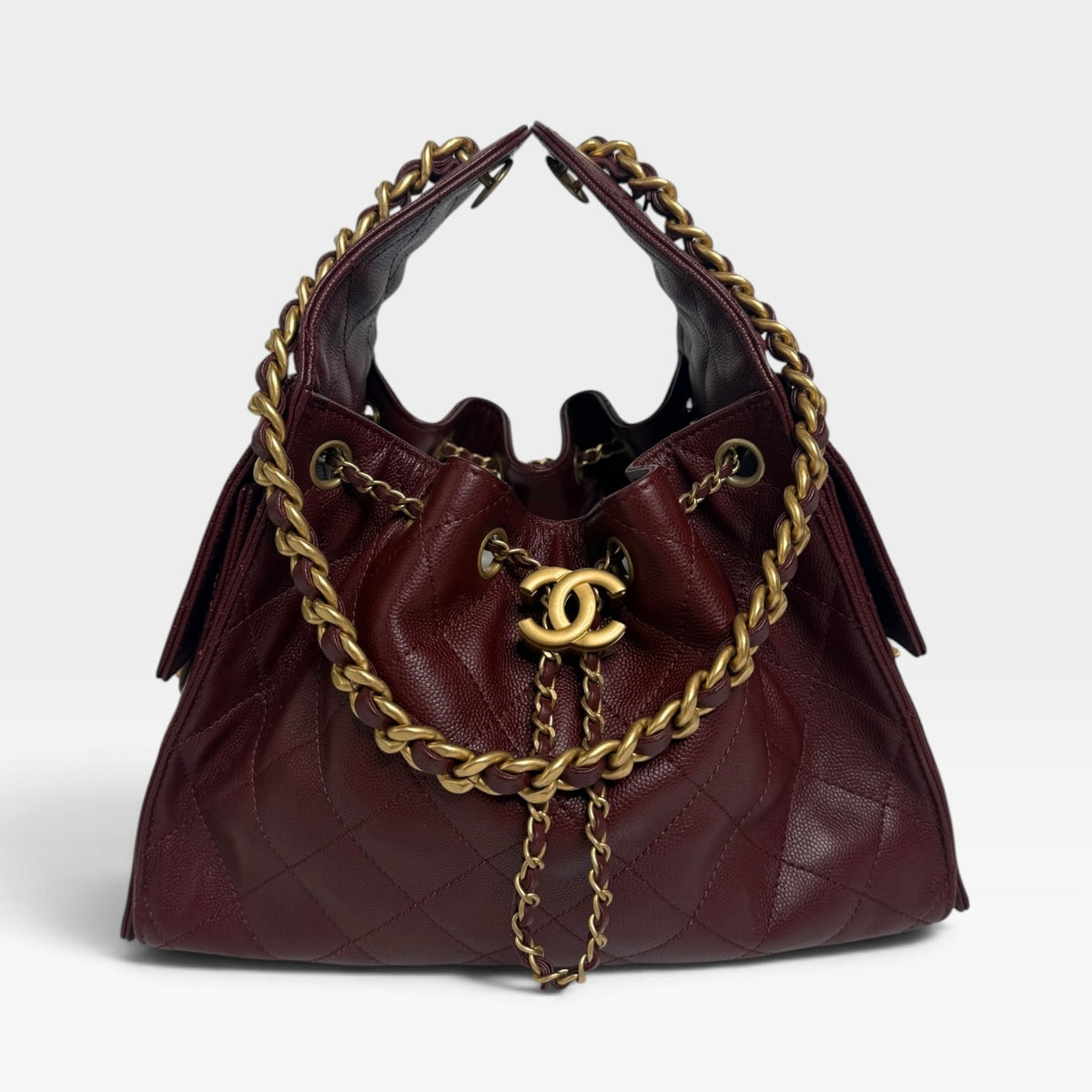 *Luxe Top Pick* Chanel 25 Small In Burgundy Caviar Leather With Gold Hardware