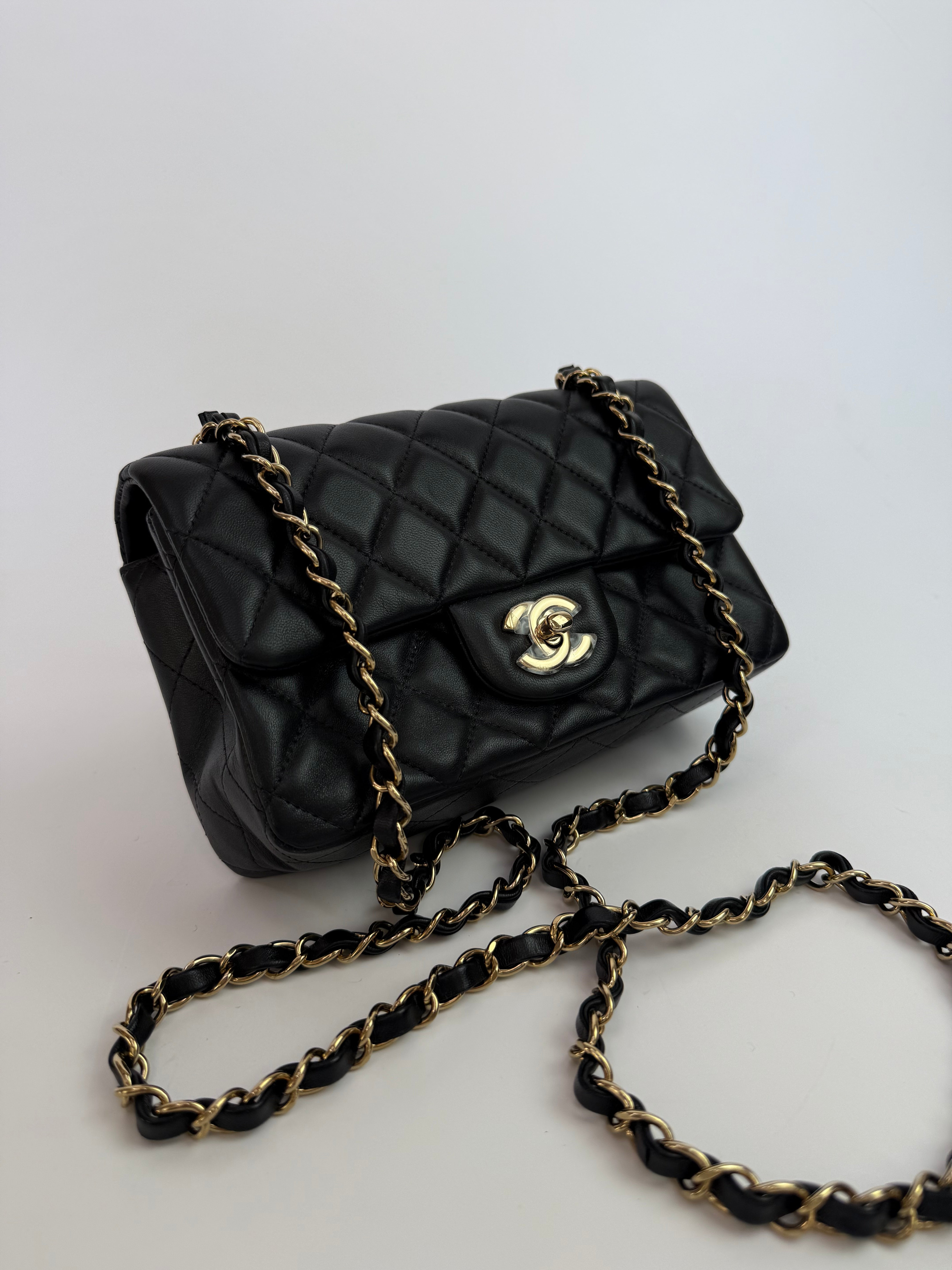 Chanel Mini Rectangle In Black Lambskin With GHW