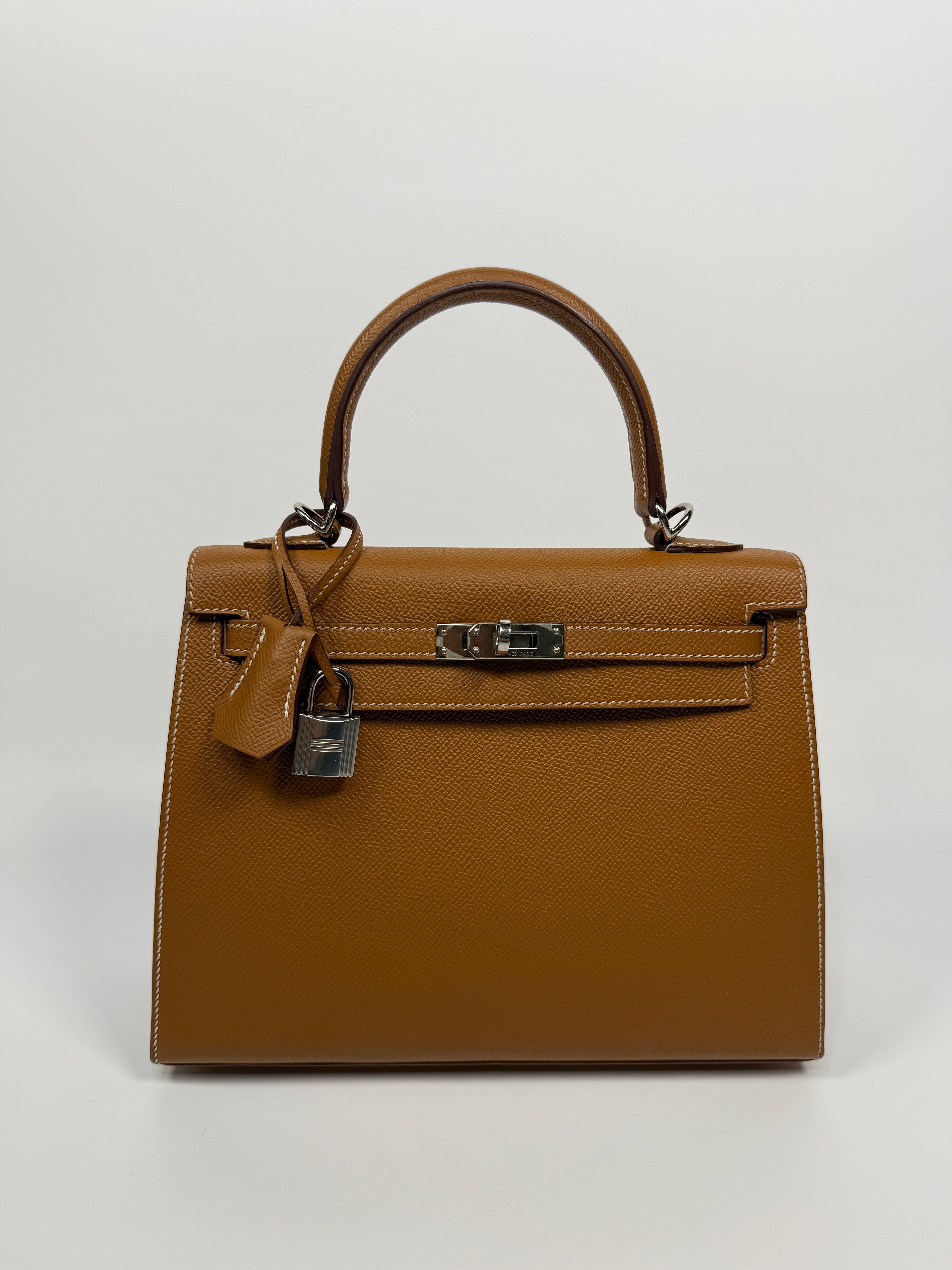 Authentic Pre Loved Hermès Kelly 25 Sellier In Gold Epsom Leather With Palladium Hardware Excellent Condition