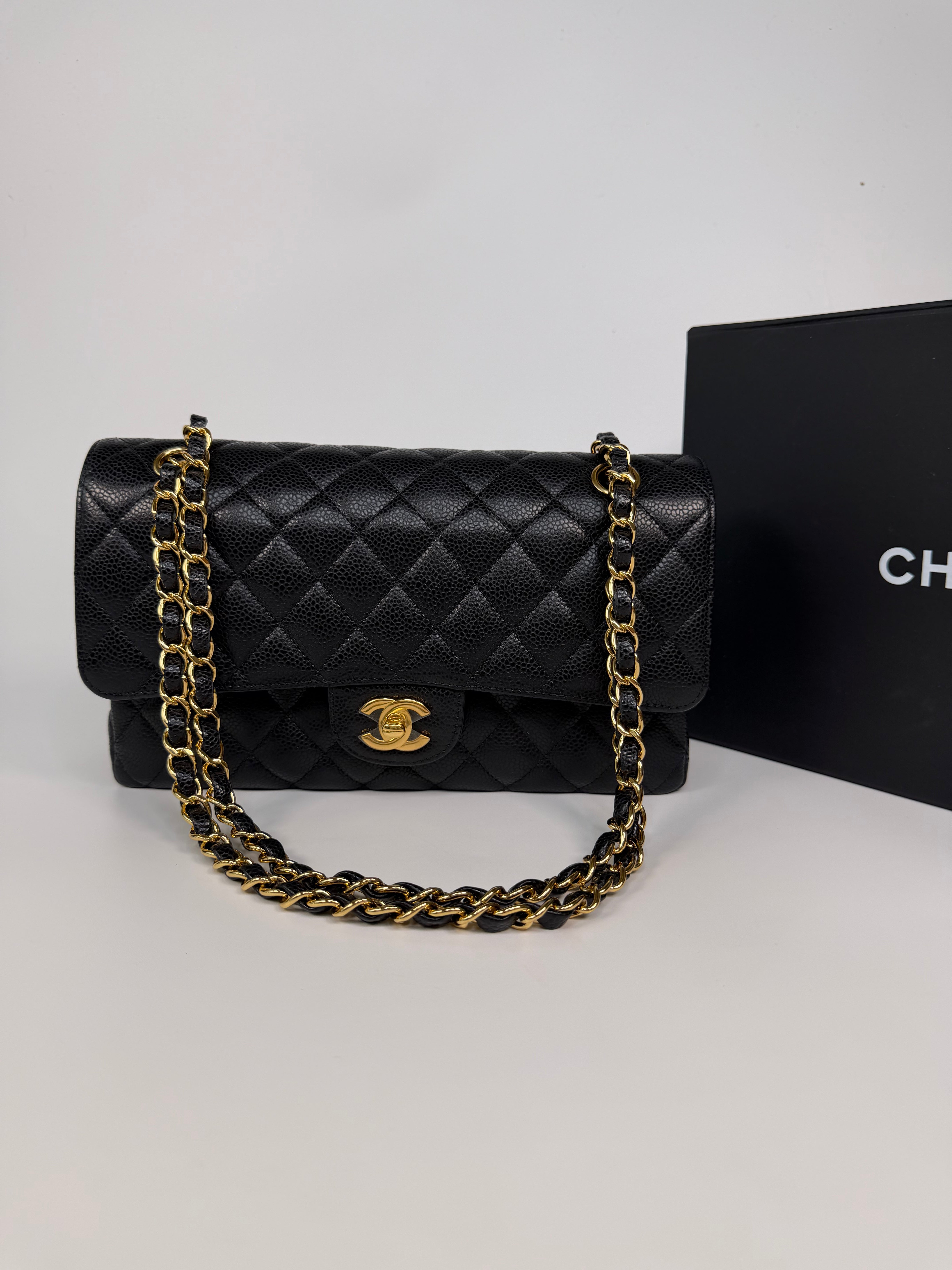 Chanel Medium Classic Double Flap Black Caviar Leather With Gold Hardware